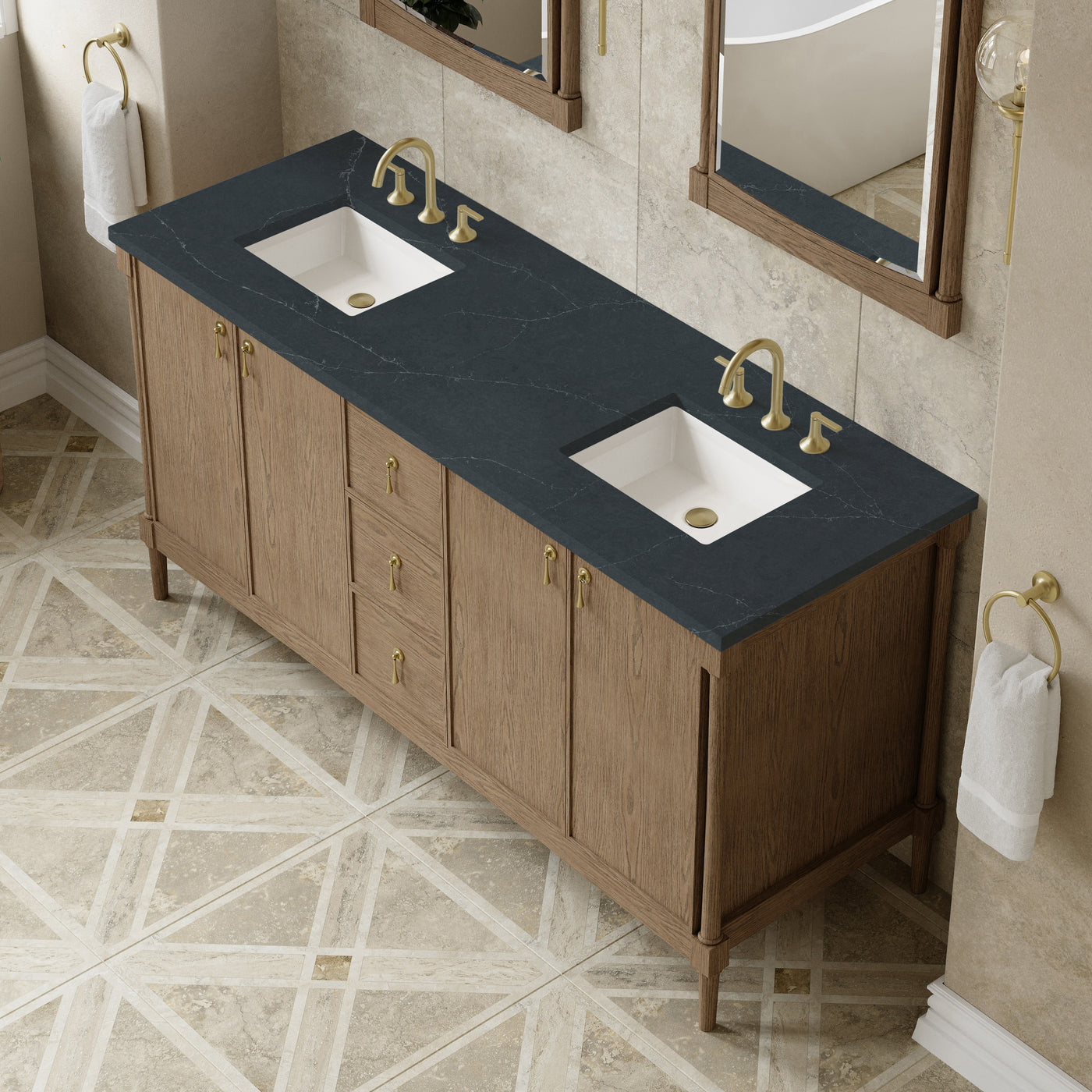 James Martin Kinnsden 72" Double Bathroom Vanity, Weathered Oak, view 37