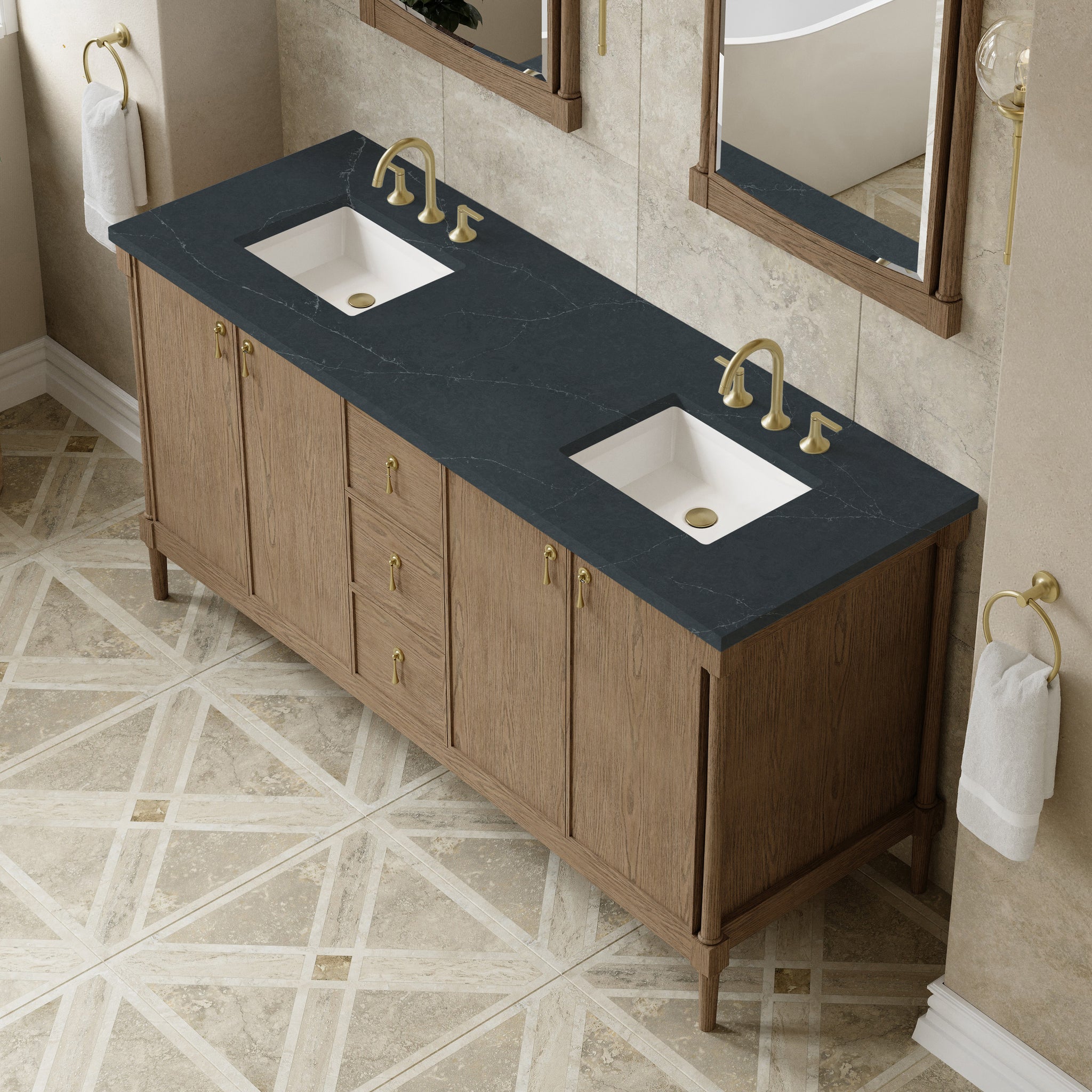 James Martin Kinnsden 72" Double Bathroom Vanity, Weathered Oak, view 37