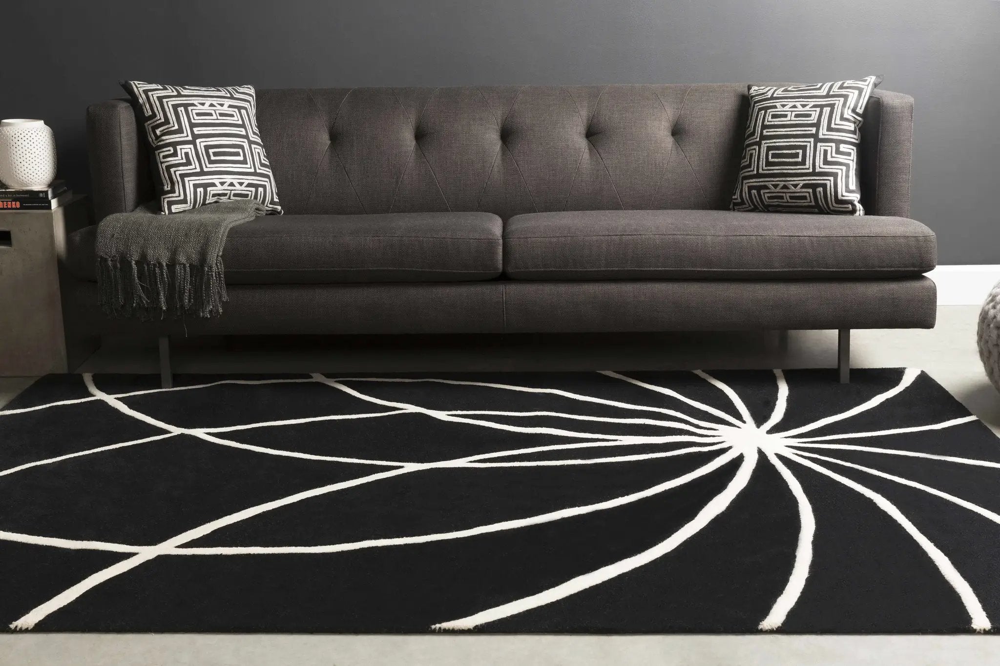 Davison Black Geometric Wool Carpet by Boutique Rugs