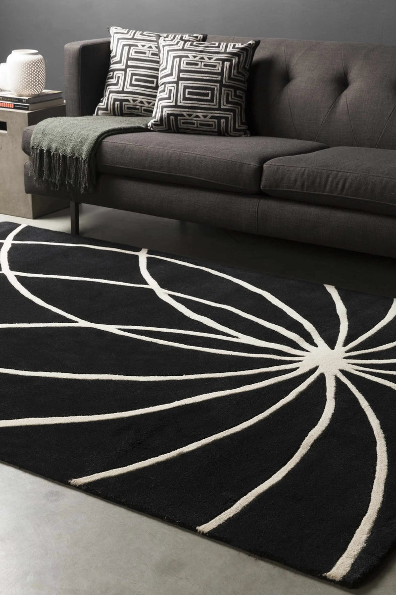Davison Black Geometric Wool Carpet by Boutique Rugs