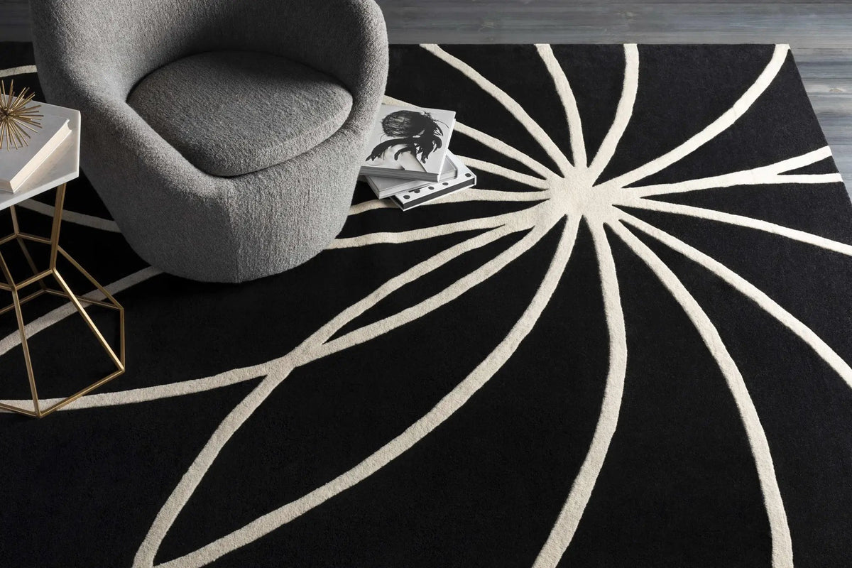 Davison Black Geometric Wool Carpet, photo 6 of 23
