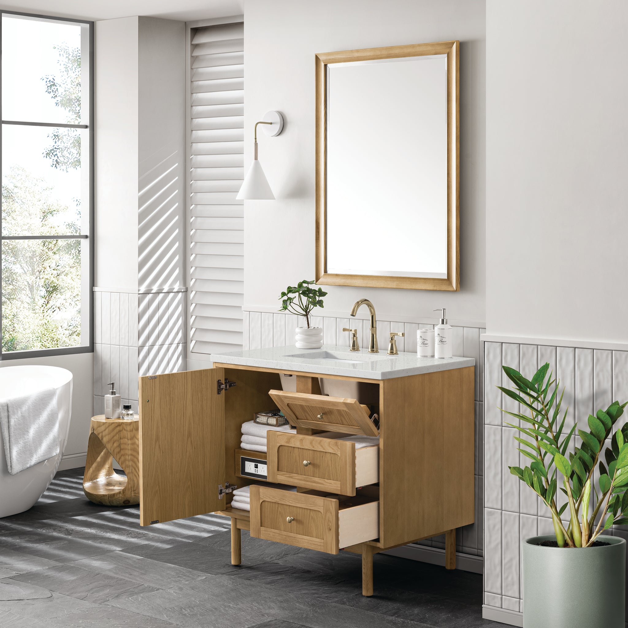 James Martin Laurent 36" Dual Mount Single Bathroom Vanity, Light Natural Oak, view 31
