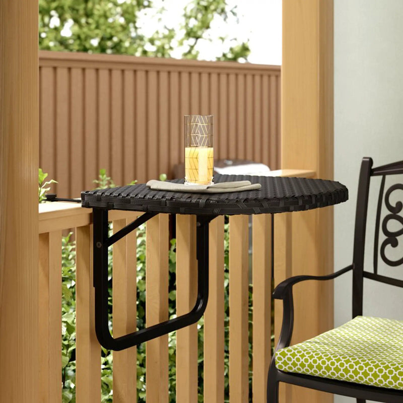 Black Wicker Foldable Patio Balcony Table with Adjustable Clamps by Sharicks
