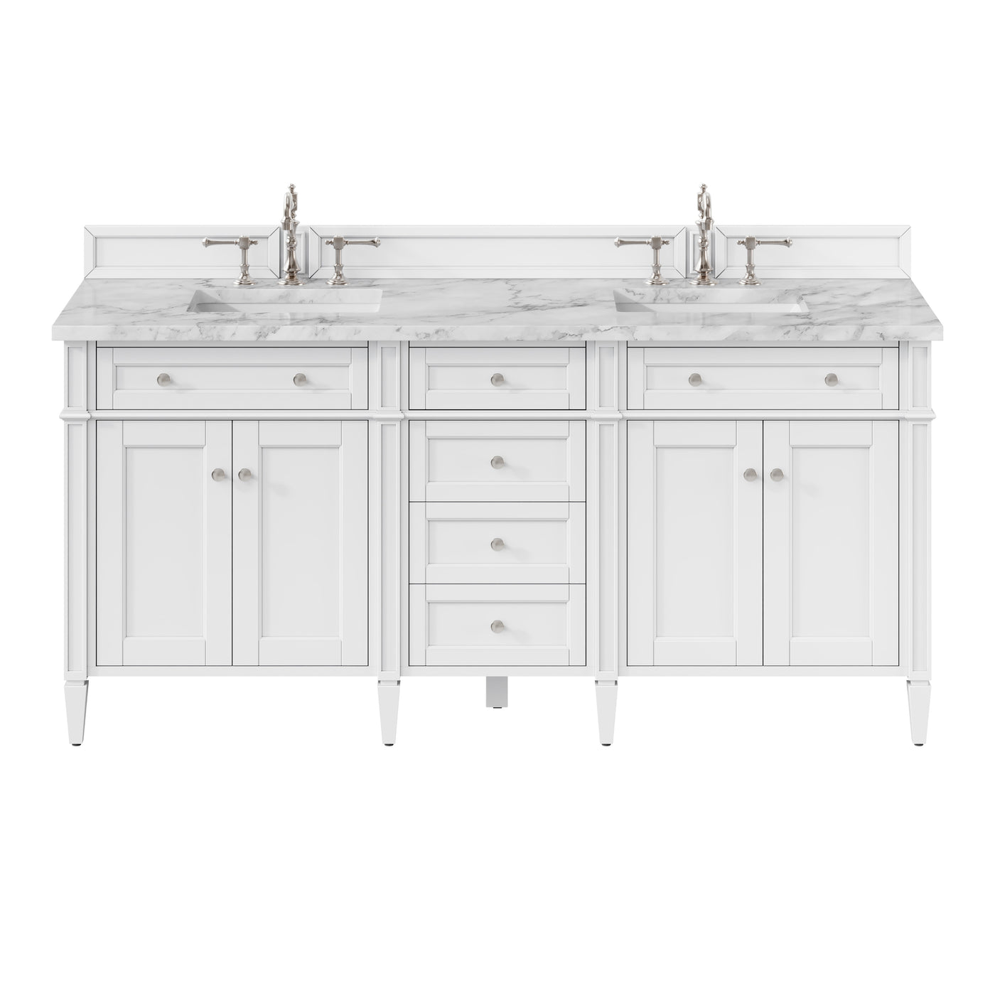 James Martin Brittany 72" Double Bathroom Vanity, Bright White with Carrara White countertop