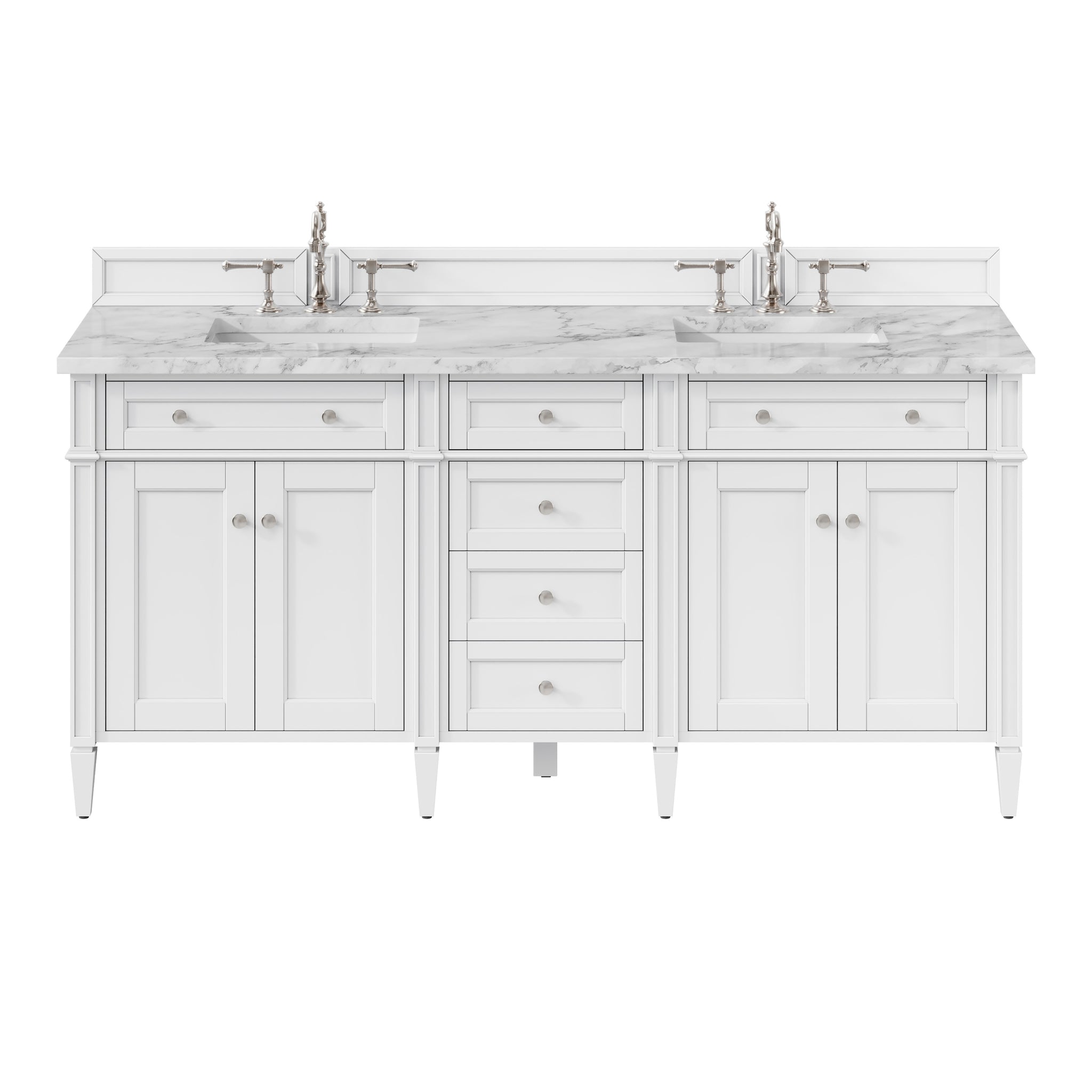 James Martin Brittany 72" Double Bathroom Vanity, Bright White with Carrara White countertop