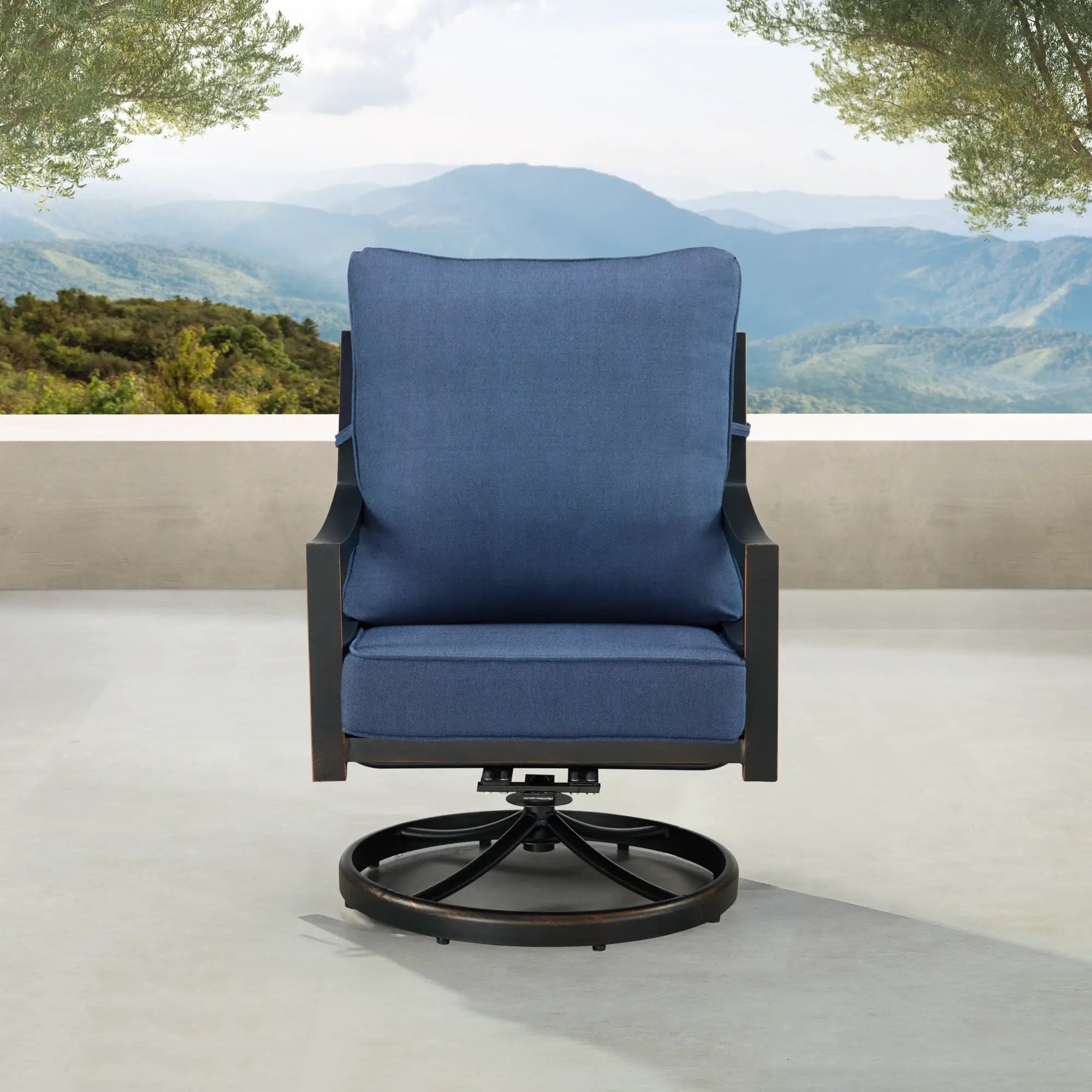 Pair of Black Aluminum Deep Seating Swivel Rocker Club Chairs with Cushions by Sharicks
