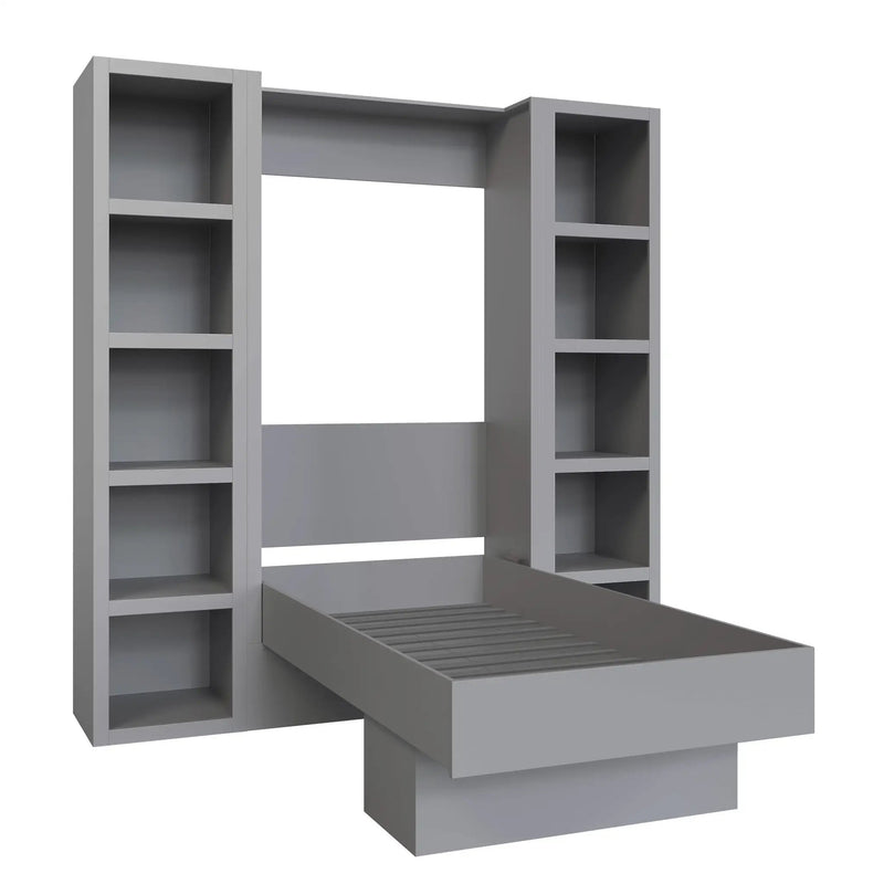 Easy-Lift Twin Murphy Wall Bed in Grey with Two Bookshelves by Sharicks