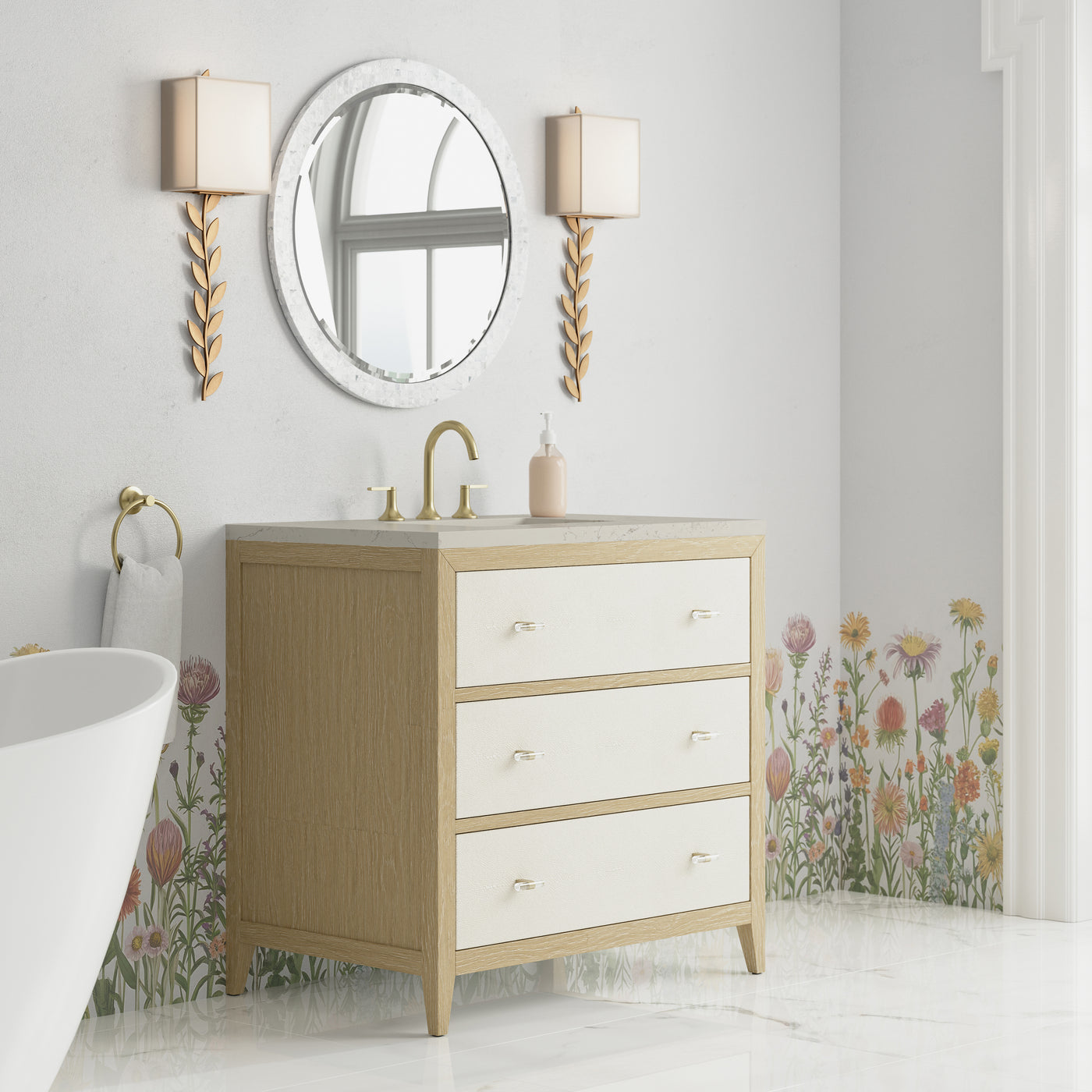 James Martin Celeste 36" Single Bathroom Vanity, Sunwashed Oak with Embossed Shagreen Drawer Fronts, view 34