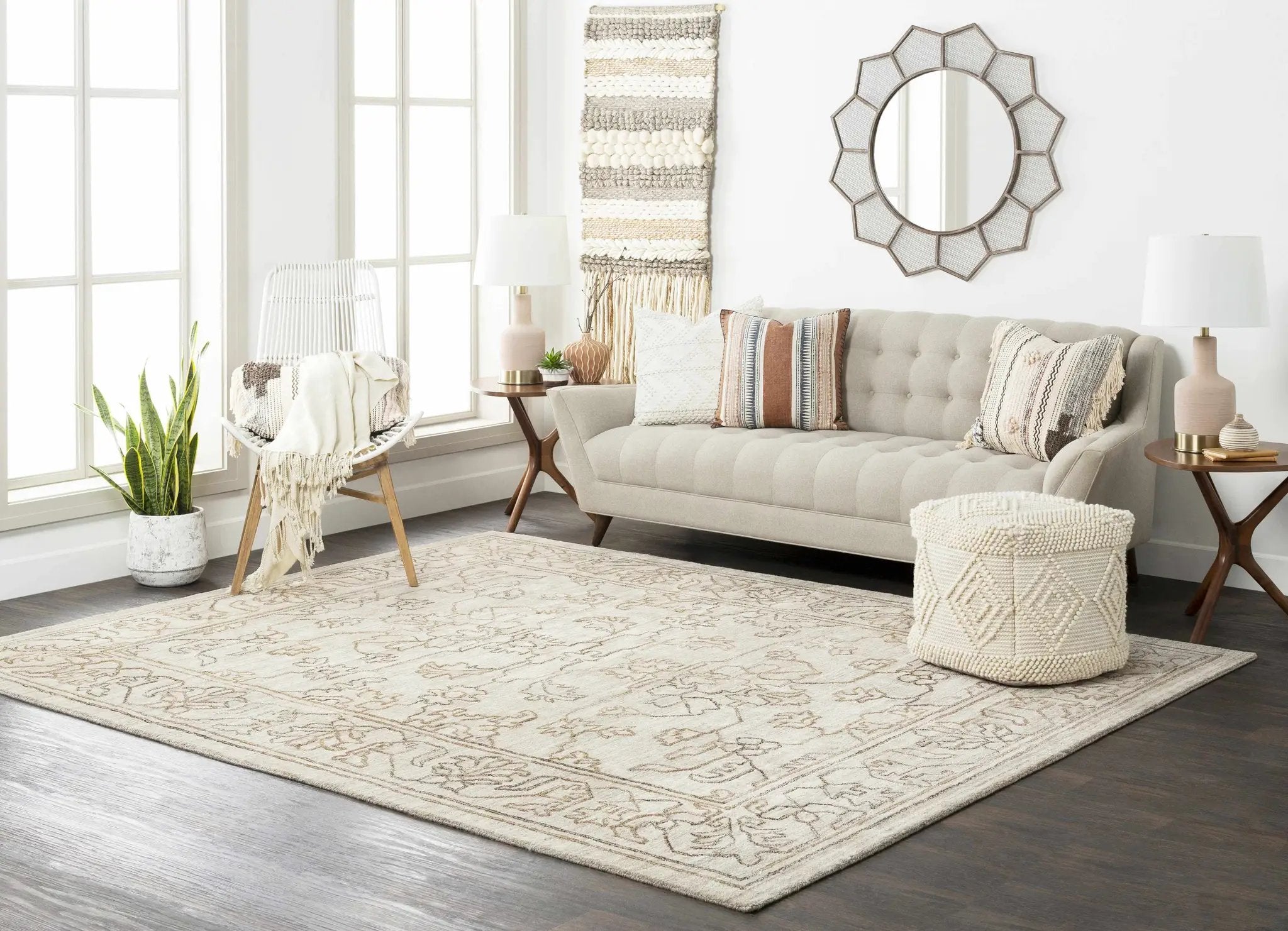 Aveley Beige Cotton Knitted Pouf by Boutique Rugs