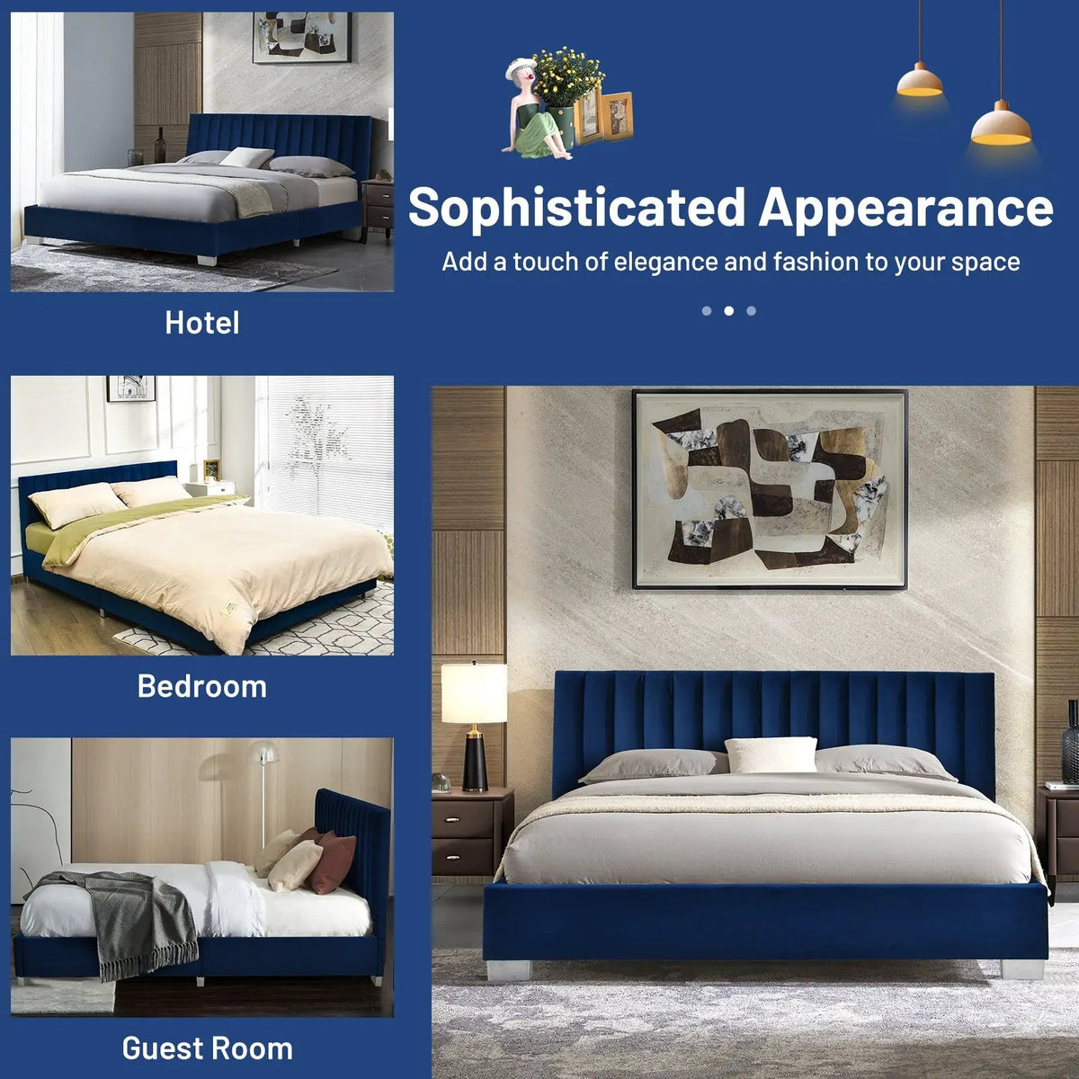 Full Tufted Upholstered Platform Bed Frame with Flannel Headboard, photo 13 of 16