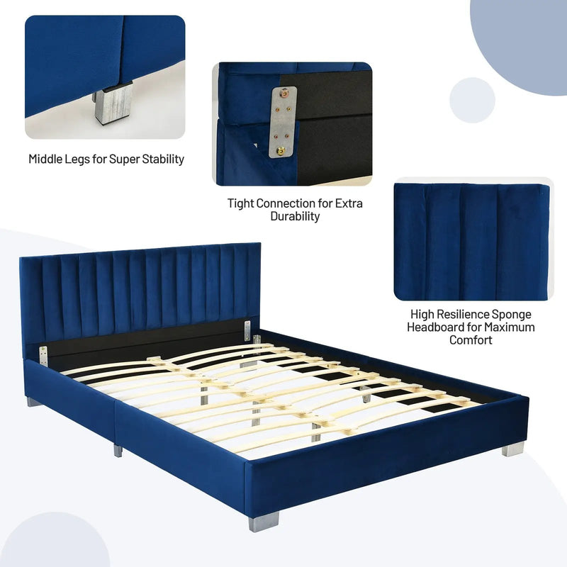 Full Tufted Upholstered Platform Bed Frame with Flannel Headboard by DirectDeals