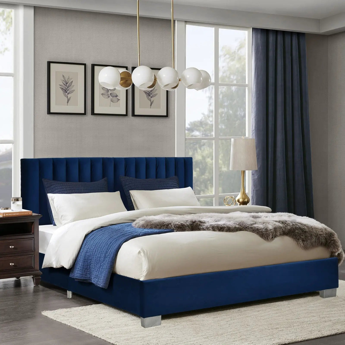 Full Tufted Upholstered Platform Bed Frame with Flannel Headboard, photo 15 of 16