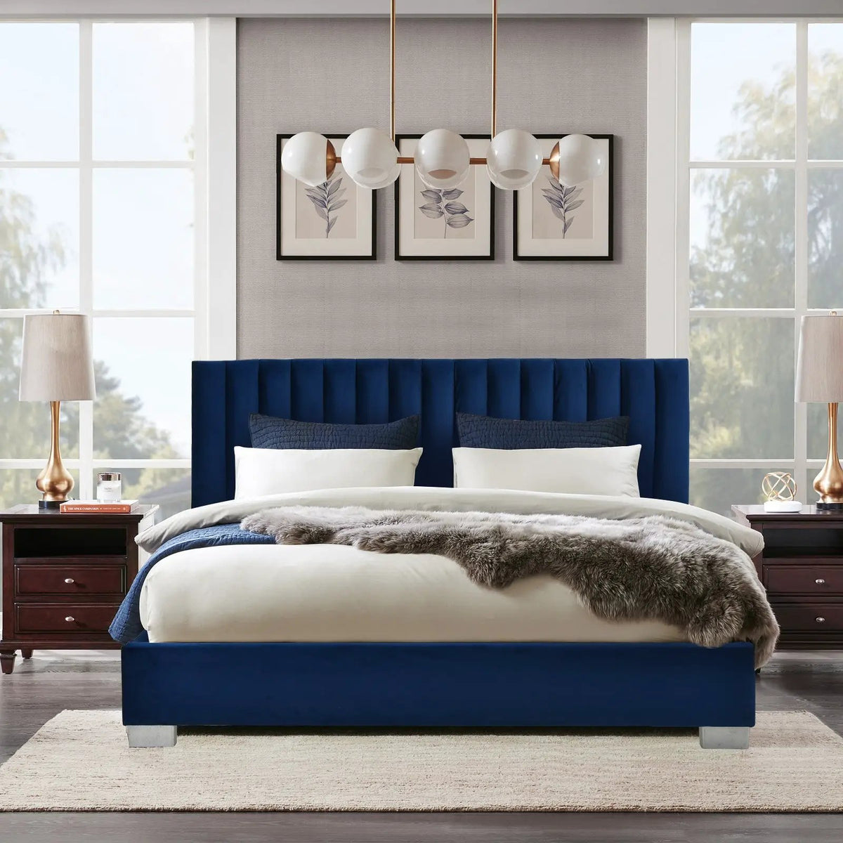 Full Tufted Upholstered Platform Bed Frame with Flannel Headboard, photo 5 of 16