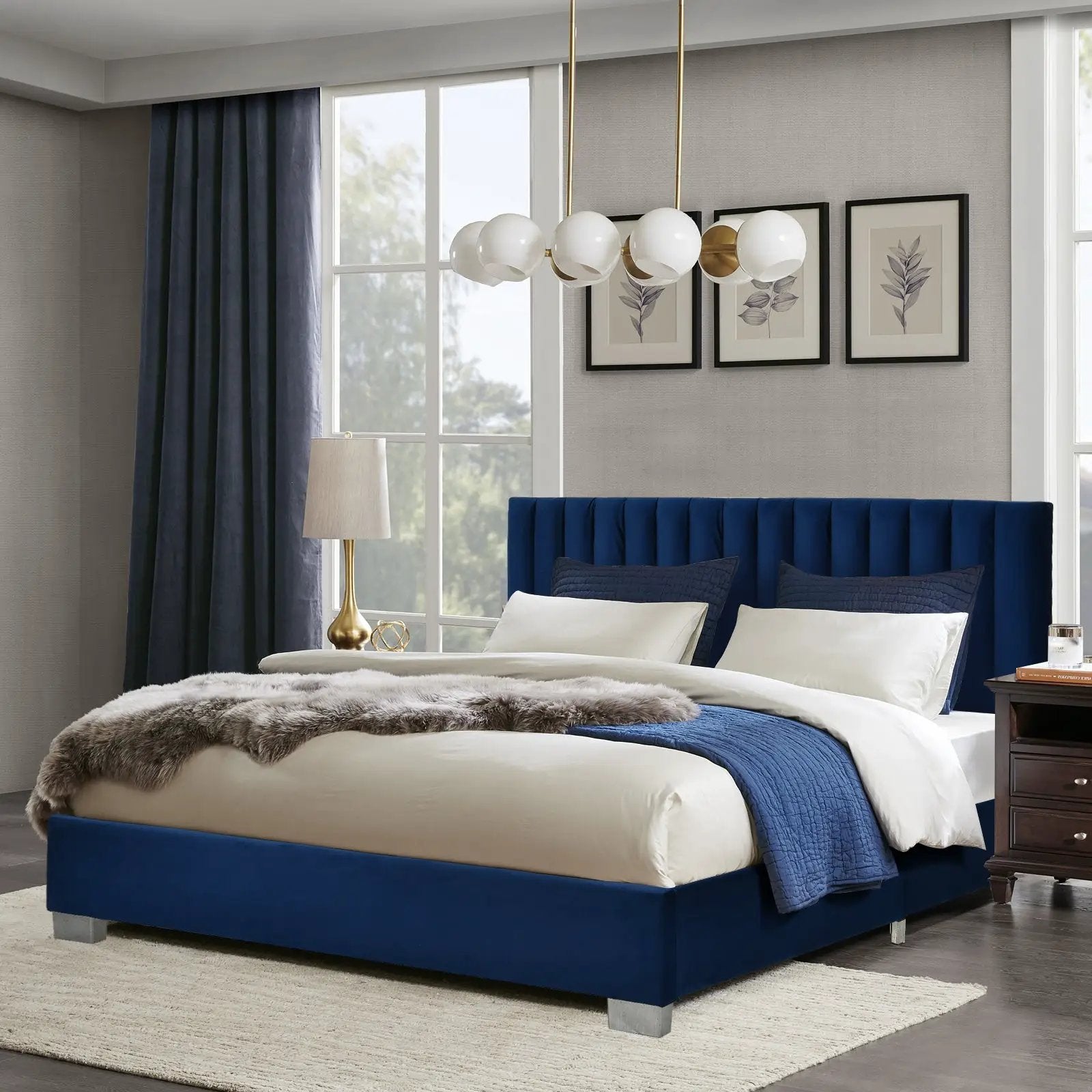Full Tufted Upholstered Platform Bed Frame with Flannel Headboard by DirectDeals