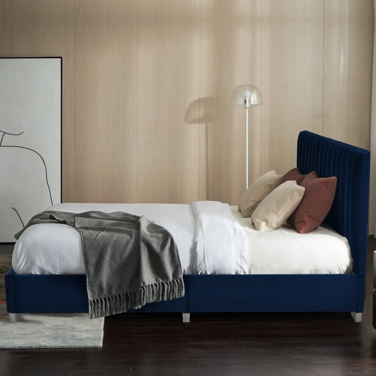 Full Tufted Upholstered Platform Bed Frame with Flannel Headboard by DirectDeals
