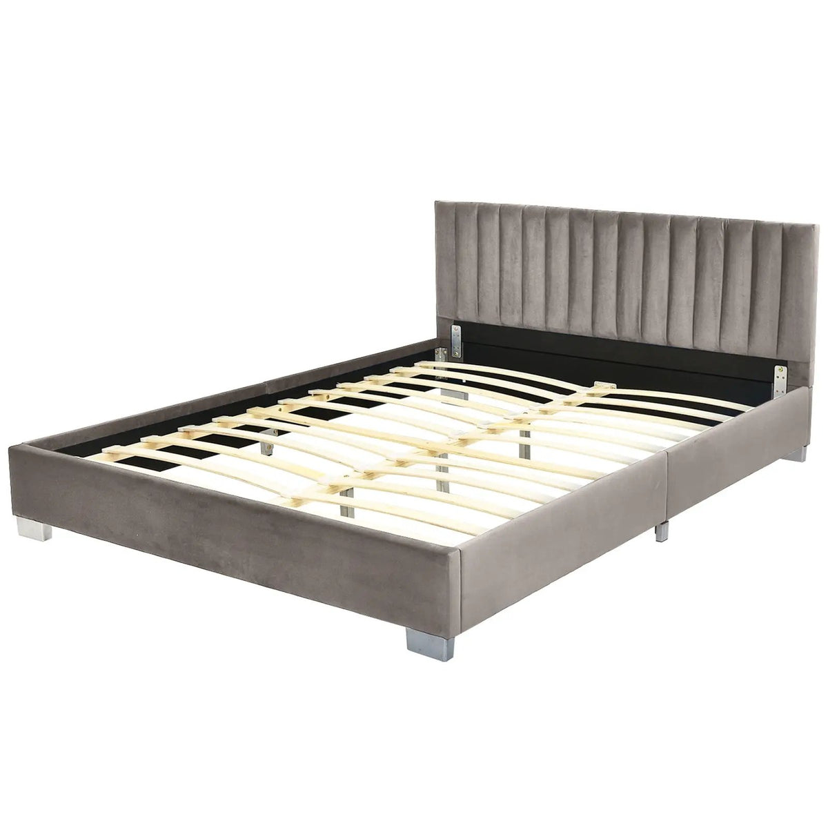 Full Tufted Upholstered Platform Bed Frame with Flannel Headboard, photo 12 of 16