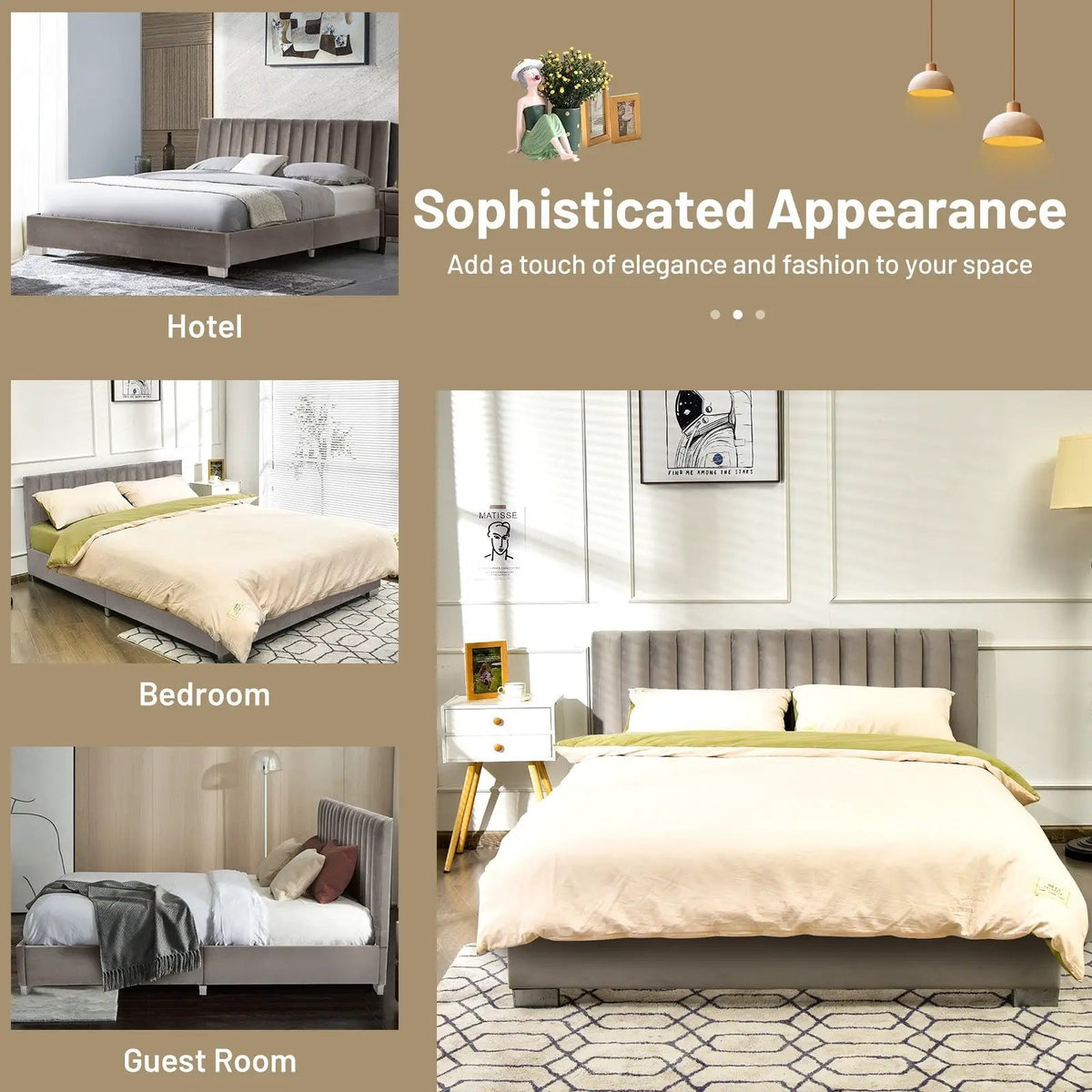 Full Tufted Upholstered Platform Bed Frame with Flannel Headboard, photo 14 of 16