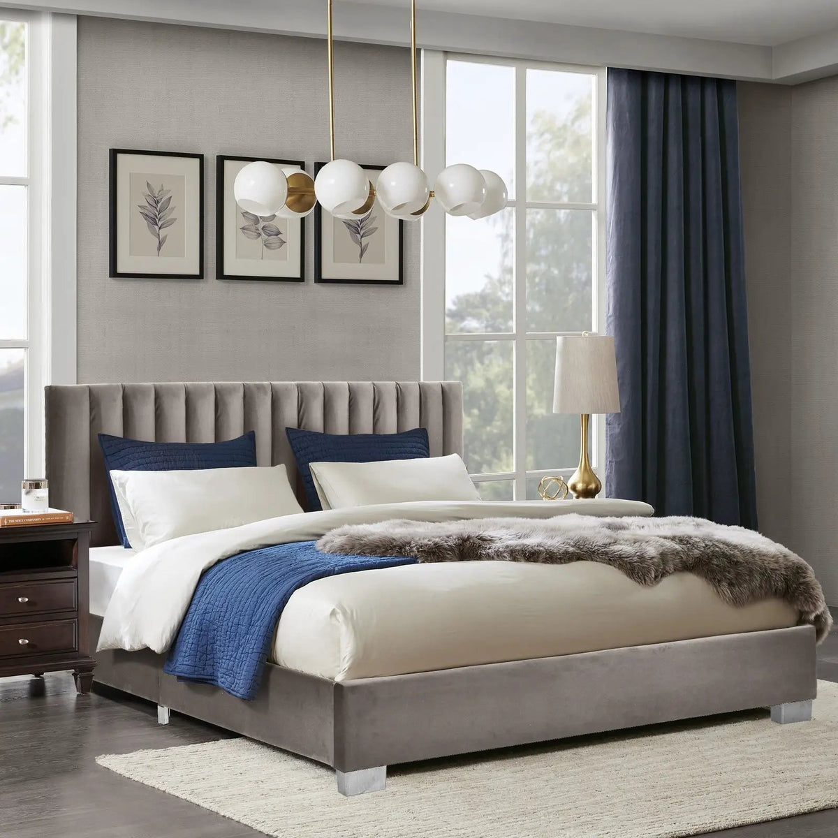 Full Tufted Upholstered Platform Bed Frame with Flannel Headboard, photo 6 of 16