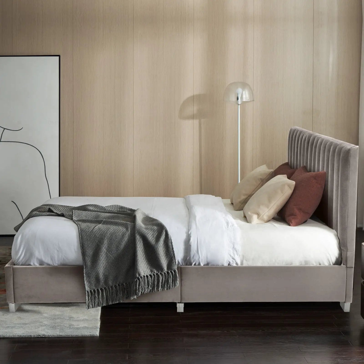 Full Tufted Upholstered Platform Bed Frame with Flannel Headboard, photo 2 of 16