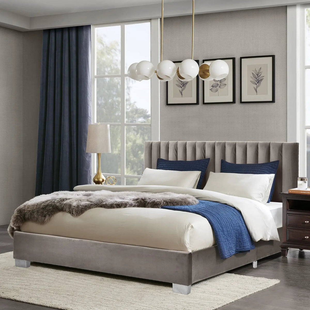 Full Tufted Upholstered Platform Bed Frame with Flannel Headboard, photo 4 of 16