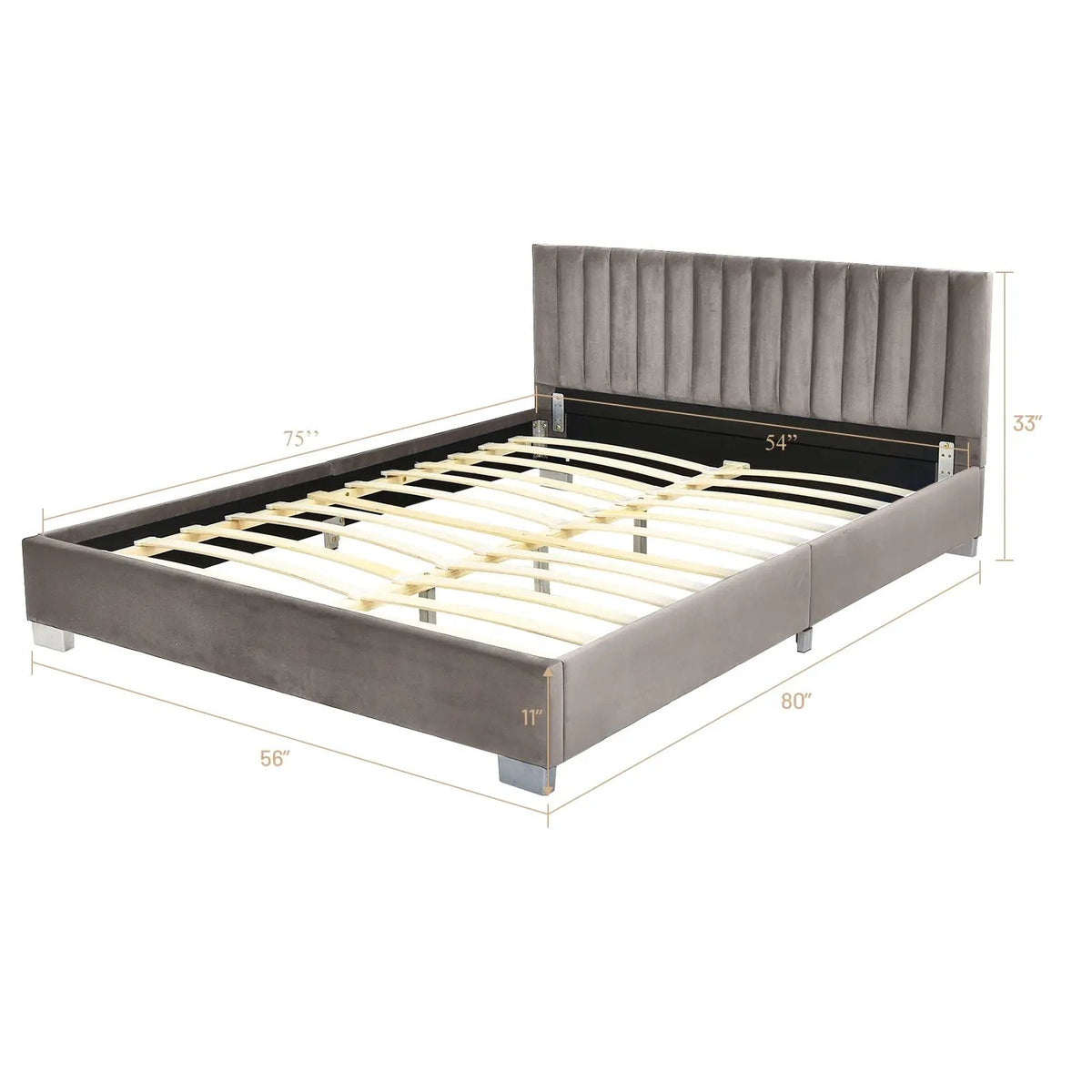 Full Tufted Upholstered Platform Bed Frame with Flannel Headboard, photo 10 of 16