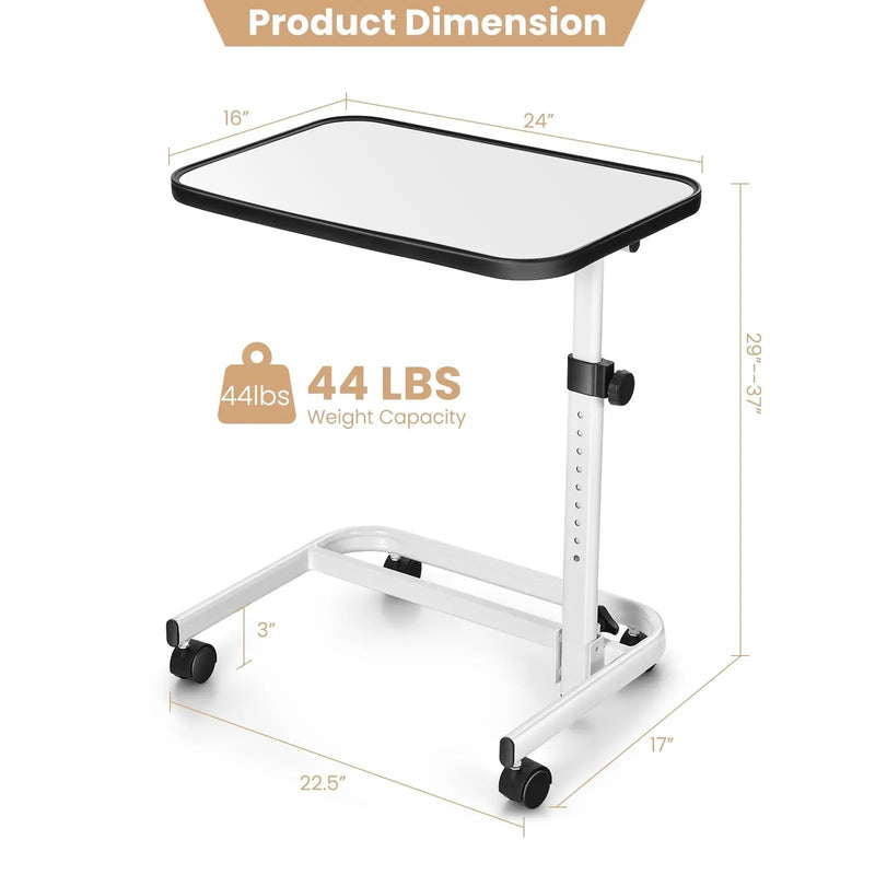 Rolling Overbed Bedside Table with 9-Level Adjustable Height by DirectDeals