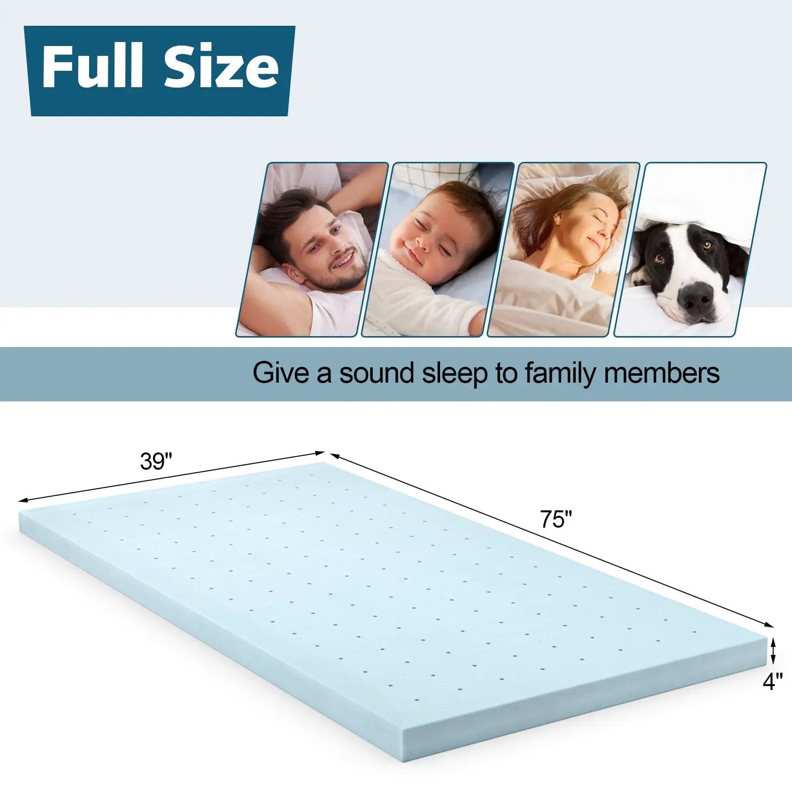 4 Inch Gel Injection Memory Foam Mattress Top Ventilated Mattress Double Bed by DirectDeals