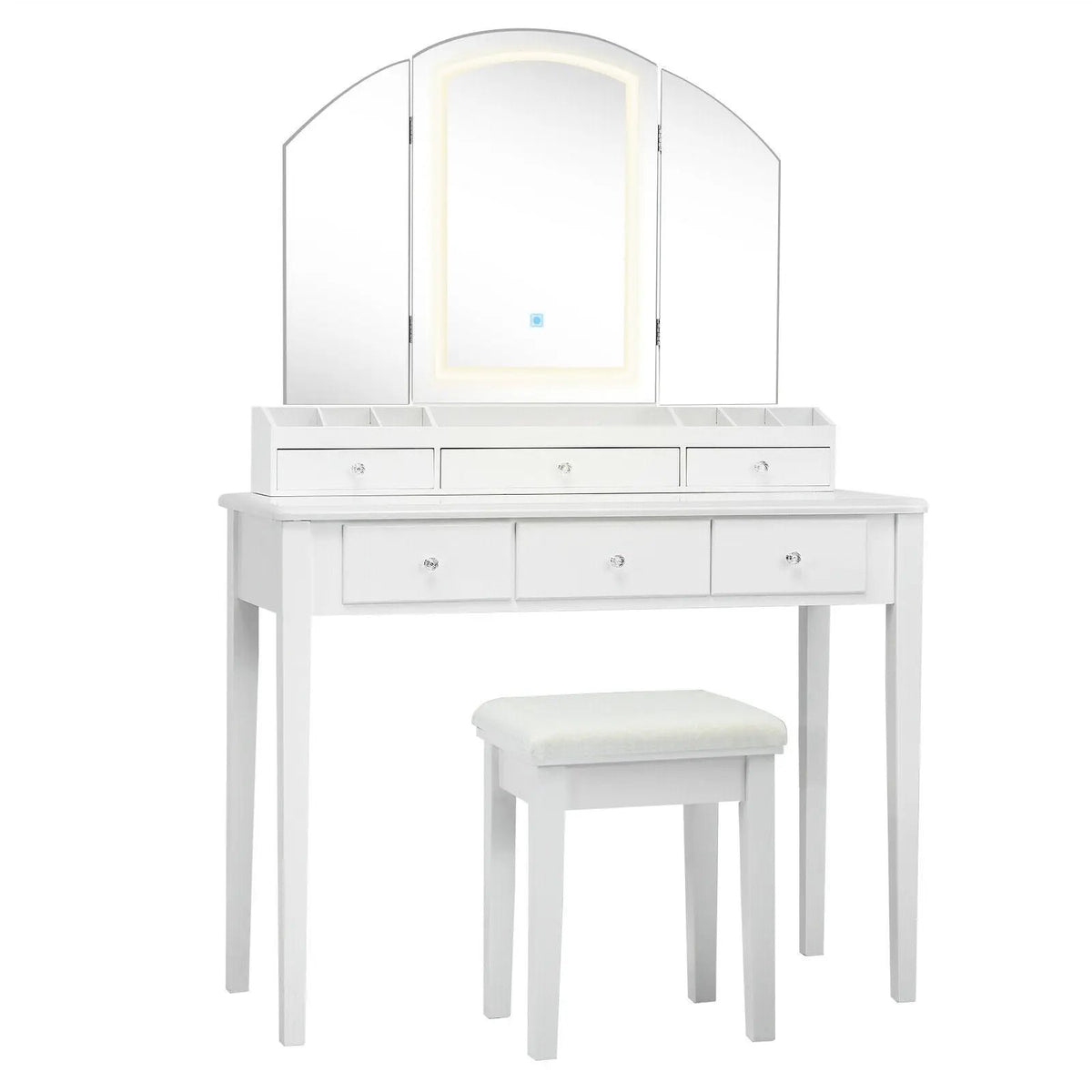 Vanity Table Stool Set with Large Tri-folding Lighted Mirror, photo 9 of 9