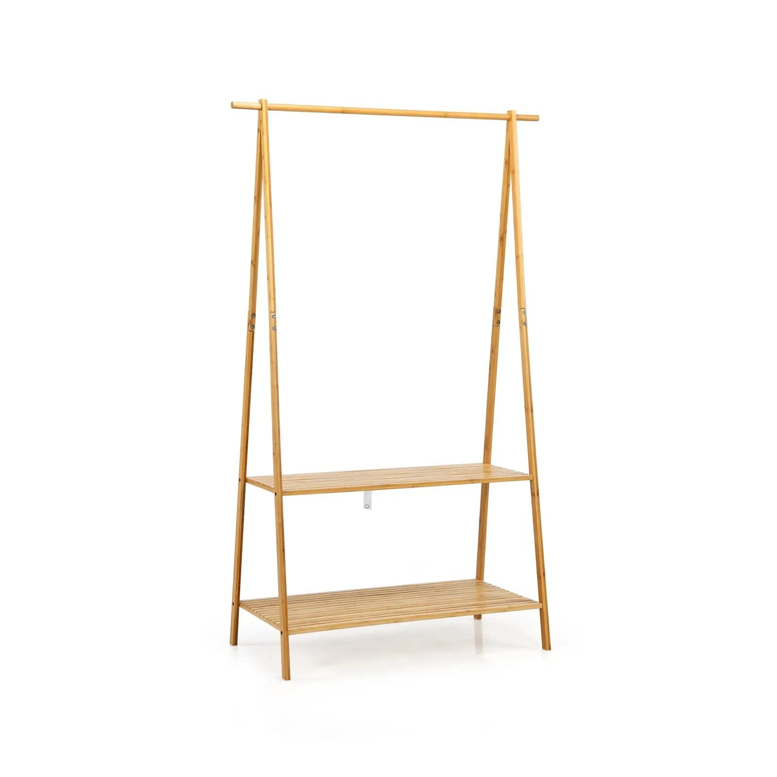 Bamboo Clothes Hanging Rack with 2-Tier Storage Shelf for Entryway Bedroom-Natural by DirectDeals