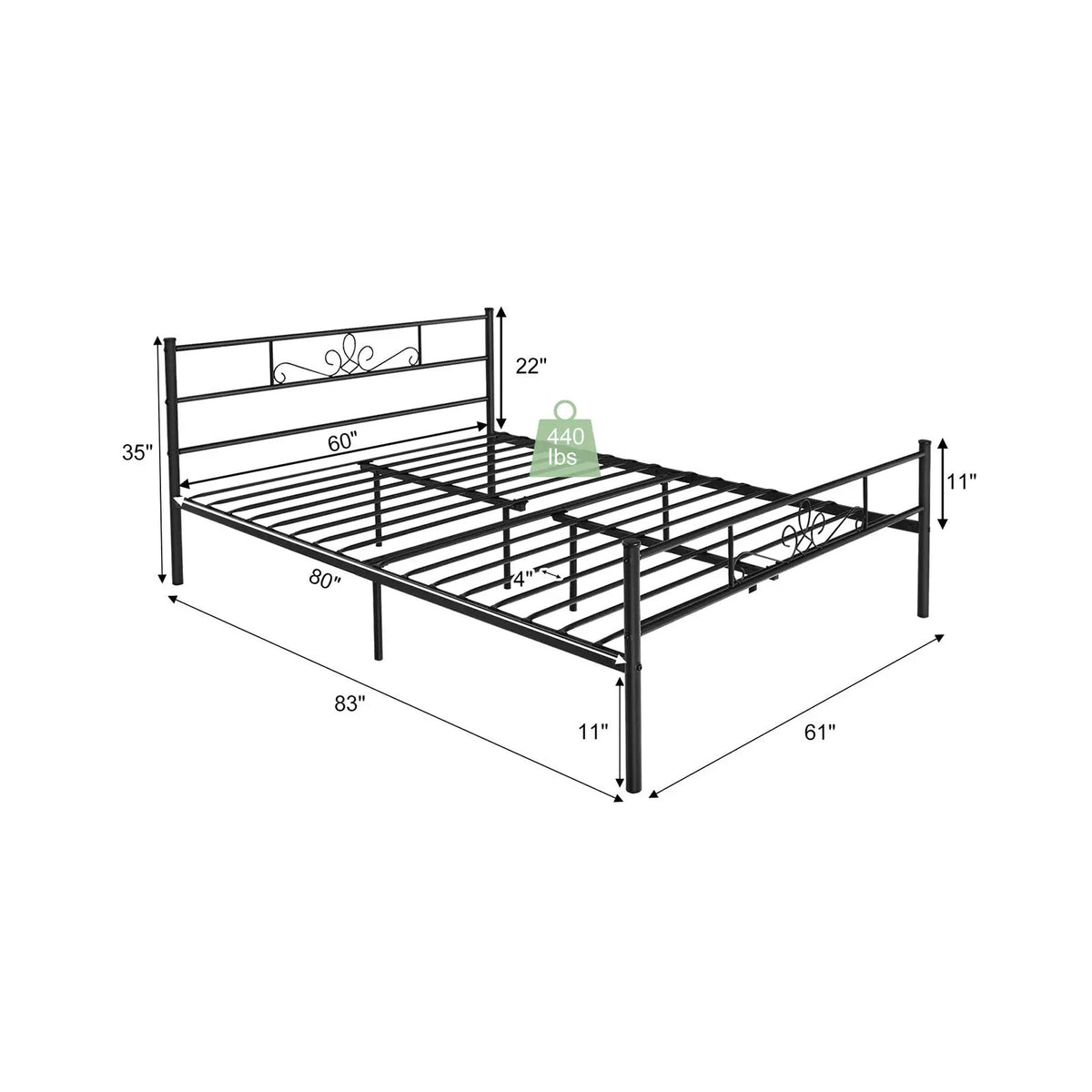 Twin/Full/Queen Size Metal Bed Frame with Headboard and Footboard, photo 5 of 10
