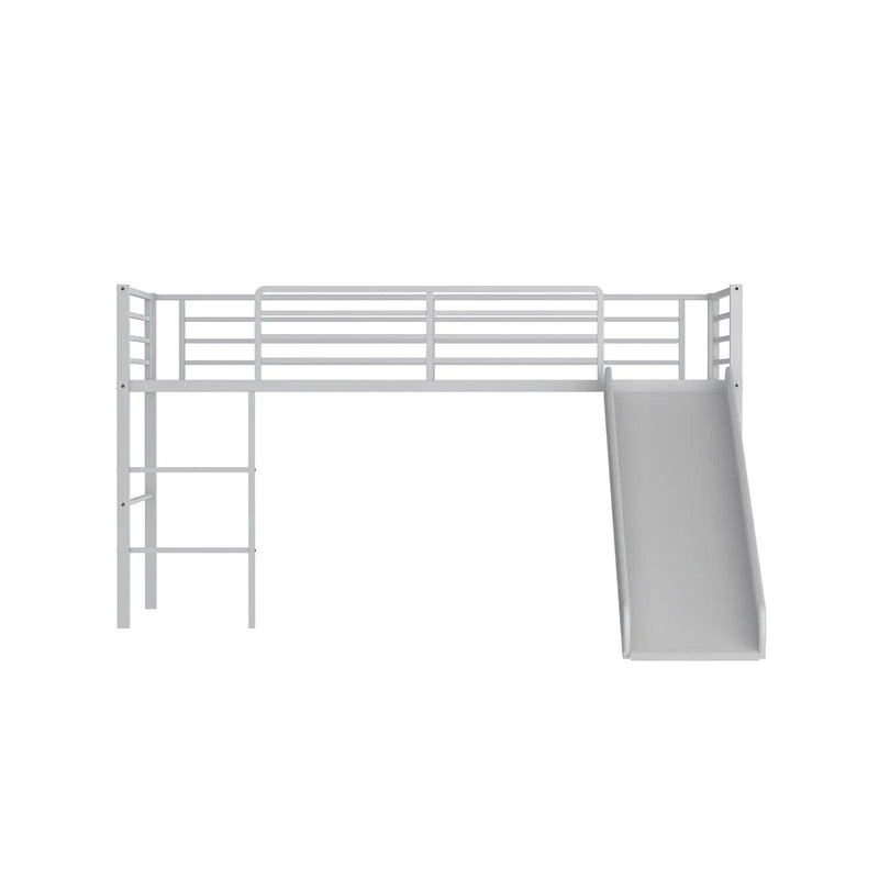 Twin Metal Loft Bed with Slide Safety Guardrails and Built-in Ladder by DirectDeals