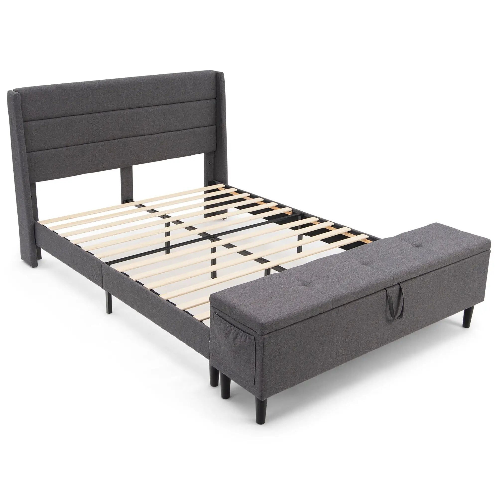 Full/Queen Size Upholstered Platform Bed Frame with Storage Ottoman by DirectDeals
