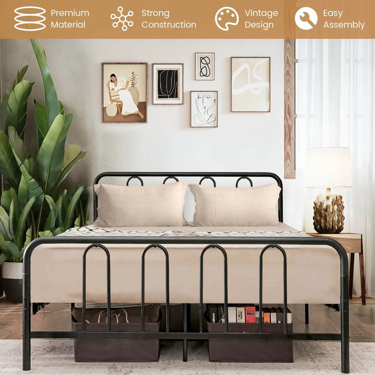 Full/Queen Size Metal Bed Frame with Headboard and Footboard, photo 8 of 10
