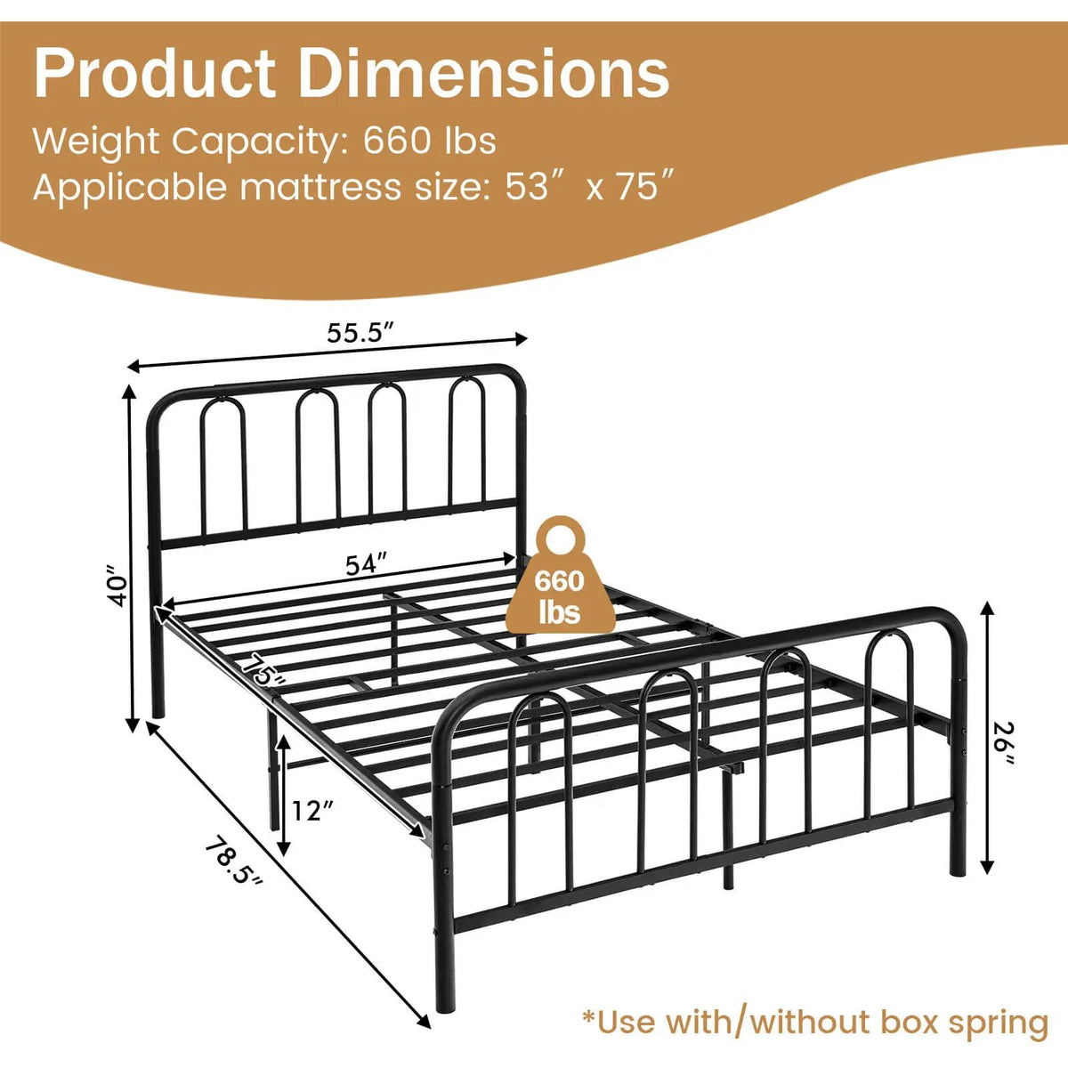 Full/Queen Size Metal Bed Frame with Headboard and Footboard, photo 4 of 10