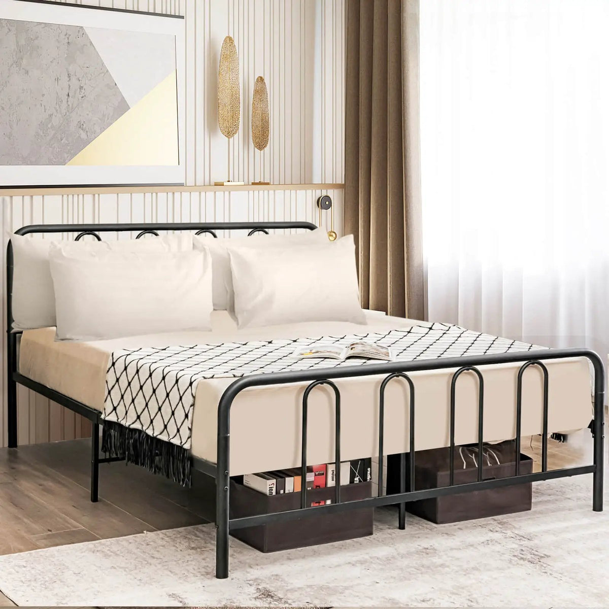 Full/Queen Size Metal Bed Frame with Headboard and Footboard, photo 2 of 10