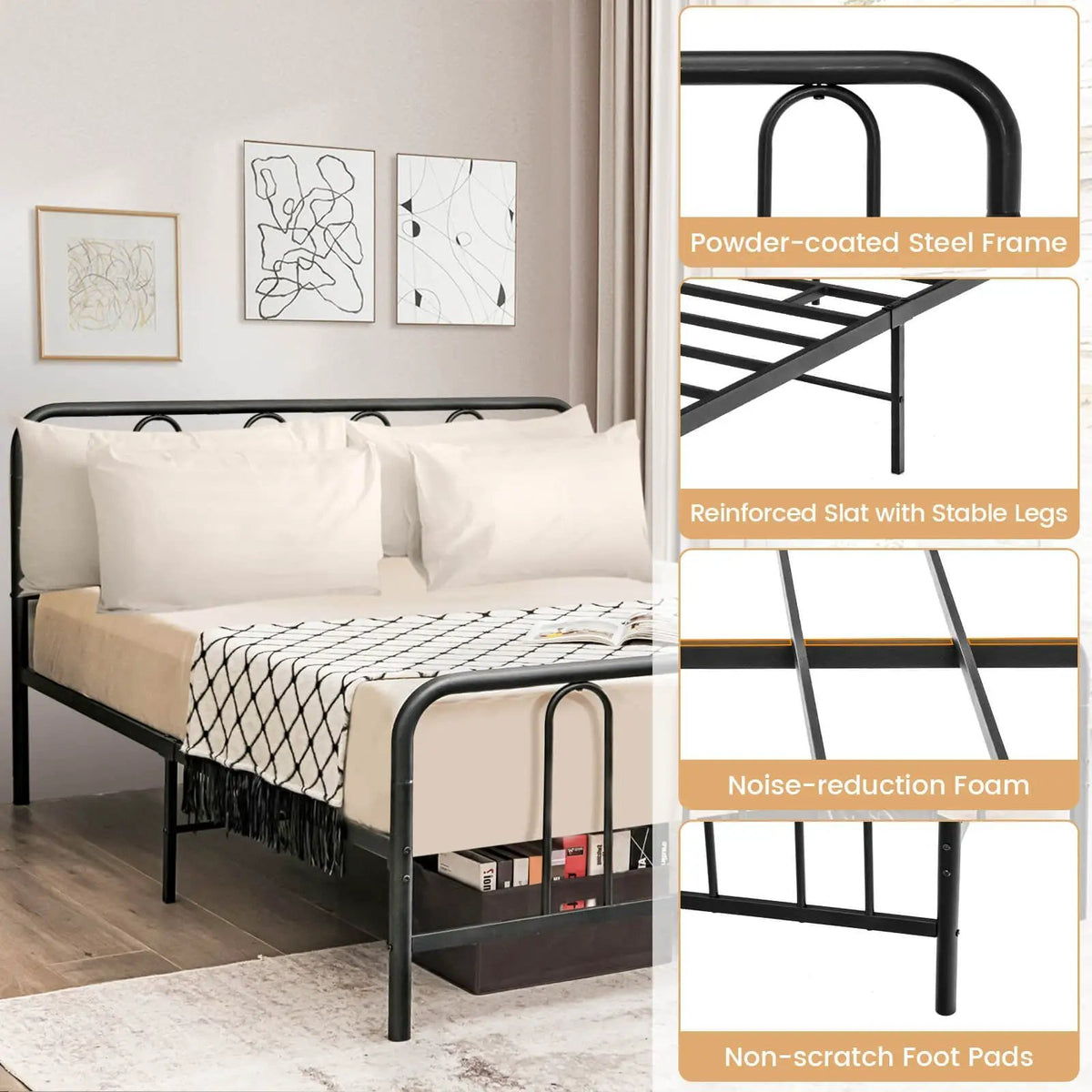 Full/Queen Size Metal Bed Frame with Headboard and Footboard, photo 7 of 10