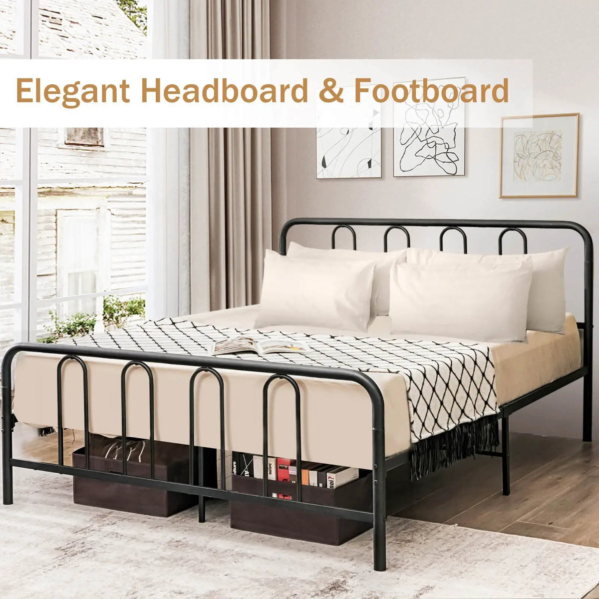 Full/Queen Size Metal Bed Frame with Headboard and Footboard, photo 5 of 10