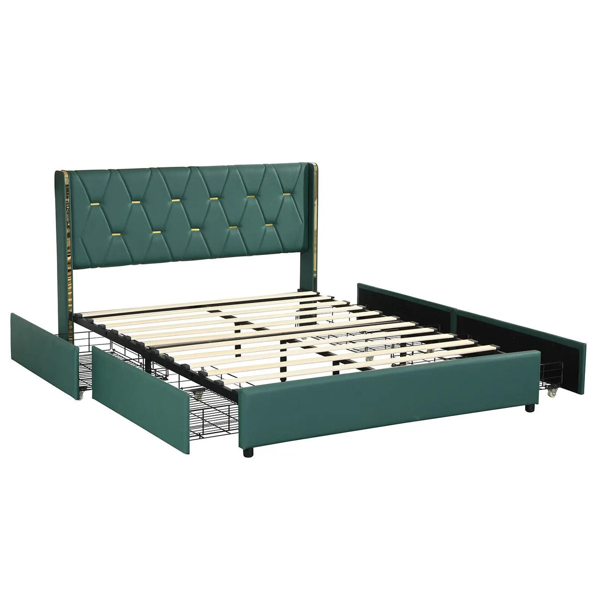 Full/Queen Size Upholstered Bed Frame with 4 Drawers-Green, photo 2 of 9