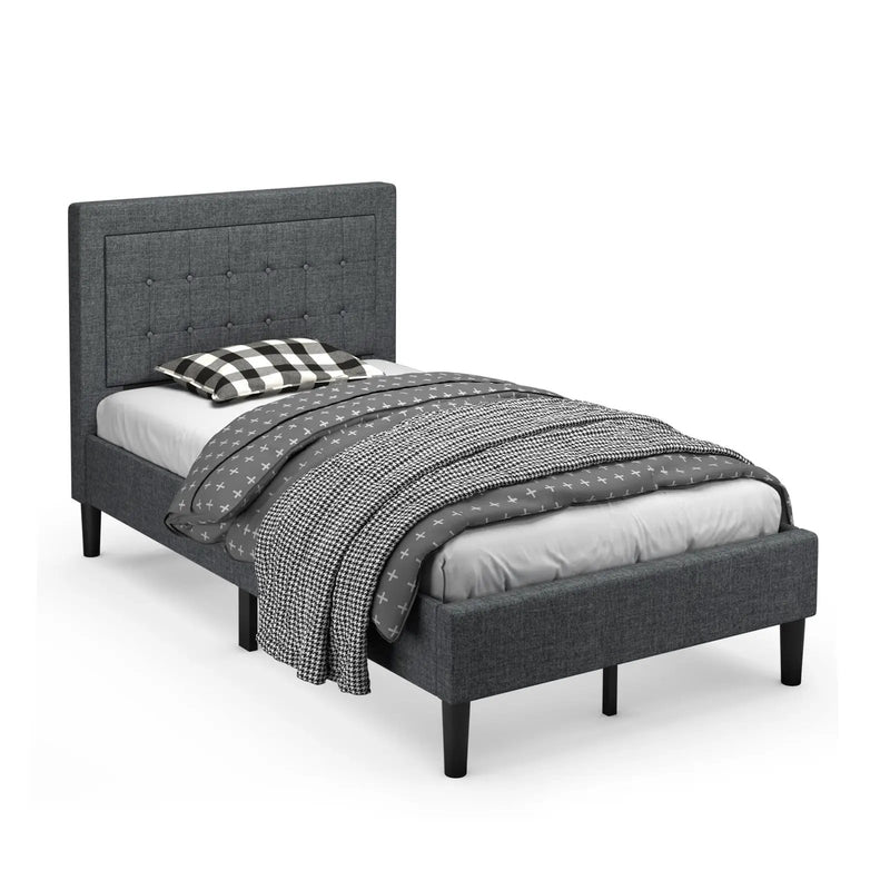 Twin Size Upholstered Bed Frame with Button Tufted Headboard by DirectDeals