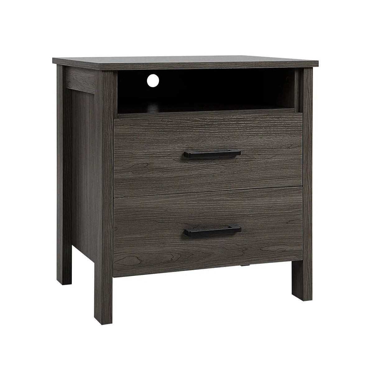Modern Wood Grain Nightstand with Cable Hole and Open Compartment, photo 5 of 16
