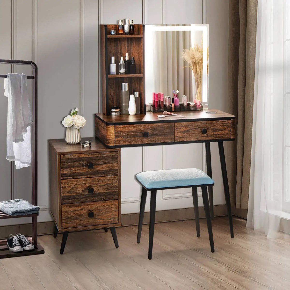 Vanity Makeup Table Set with Lighted Mirror, photo 2 of 9