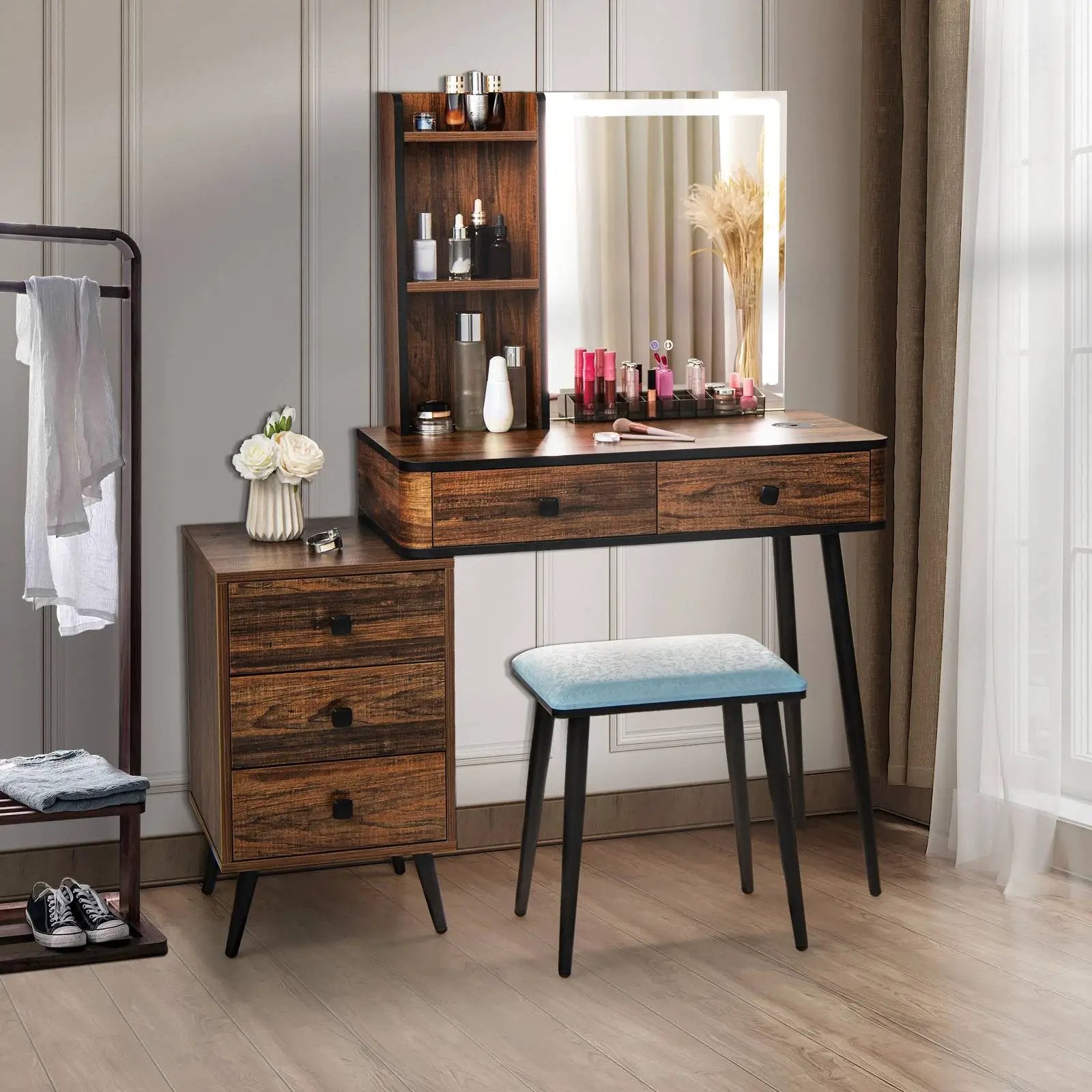 Vanity Makeup Table Set with Lighted Mirror by DirectDeals