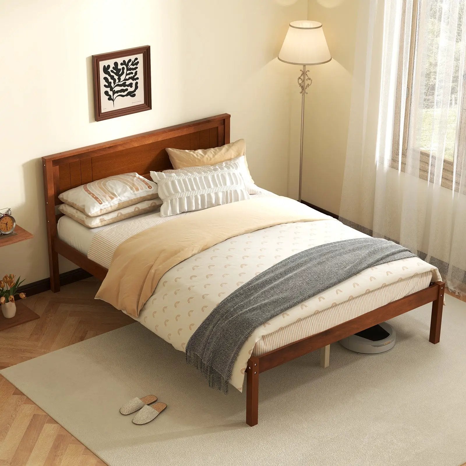 Twin/Full/Queen Size Bed Frame with Wooden Headboard and Slat Support by DirectDeals