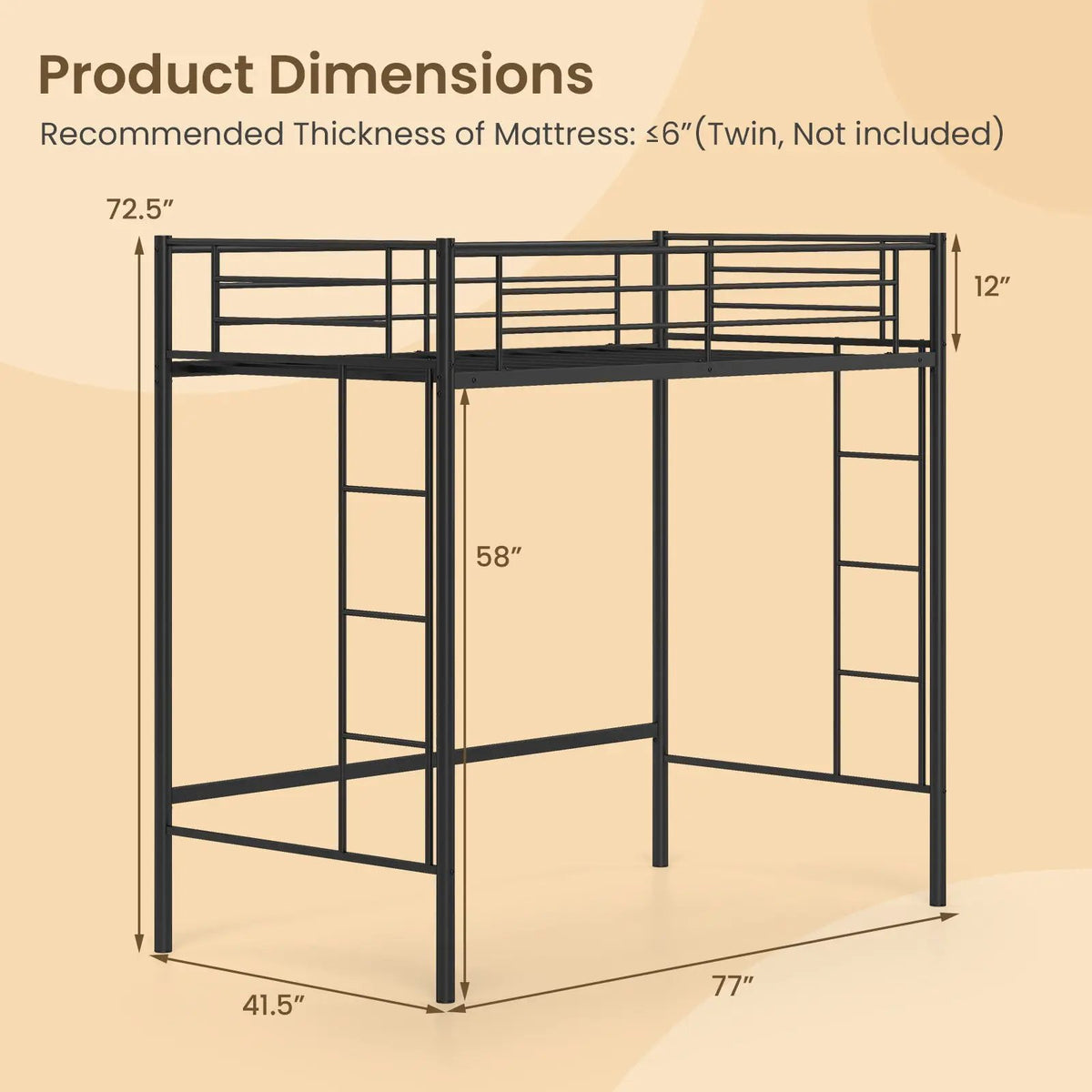 Twin Loft Bed Frame with 2 Ladders Full-length Guardrail, photo 5 of 10