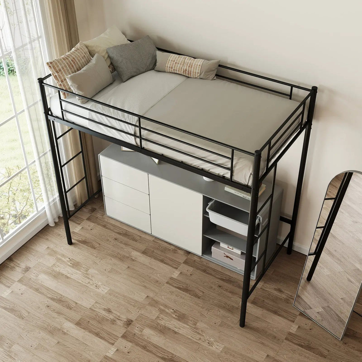Twin Loft Bed Frame with 2 Ladders Full-length Guardrail, photo 2 of 10
