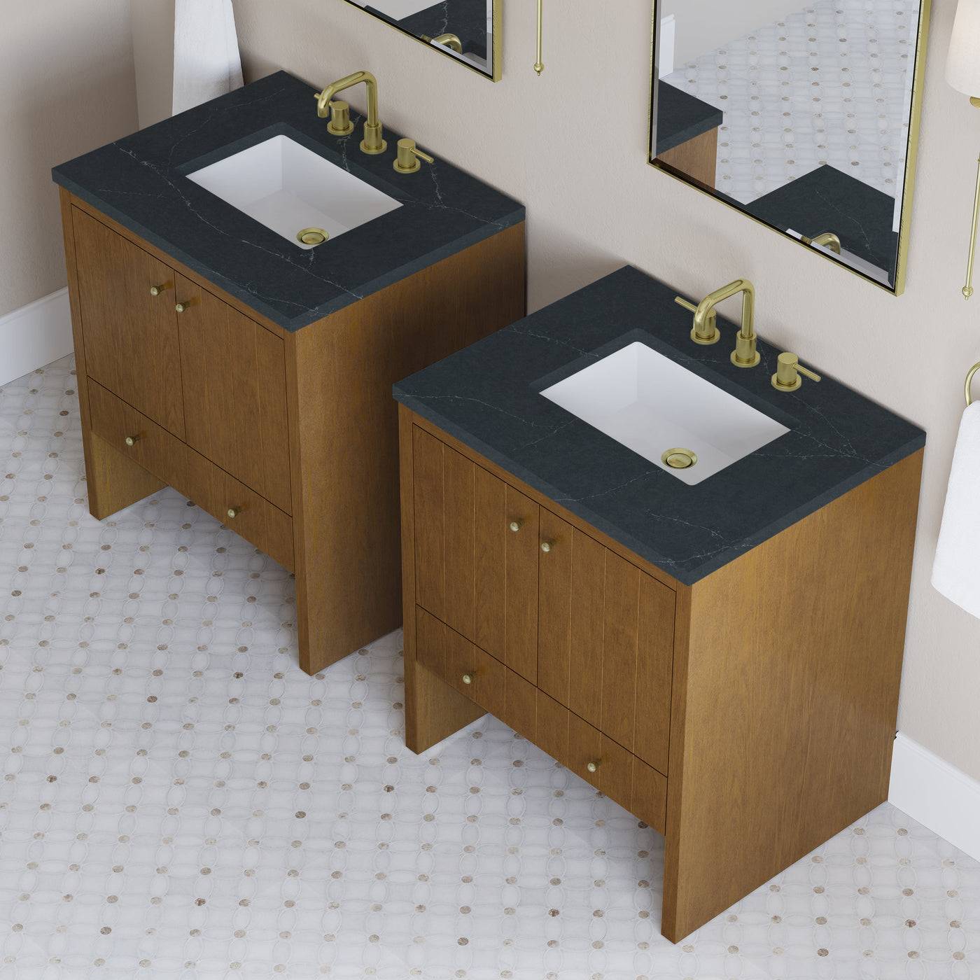James Martin Hudson 30" Single Bathroom Vanity, Honey Oak with Charcoal Soapstone countertop