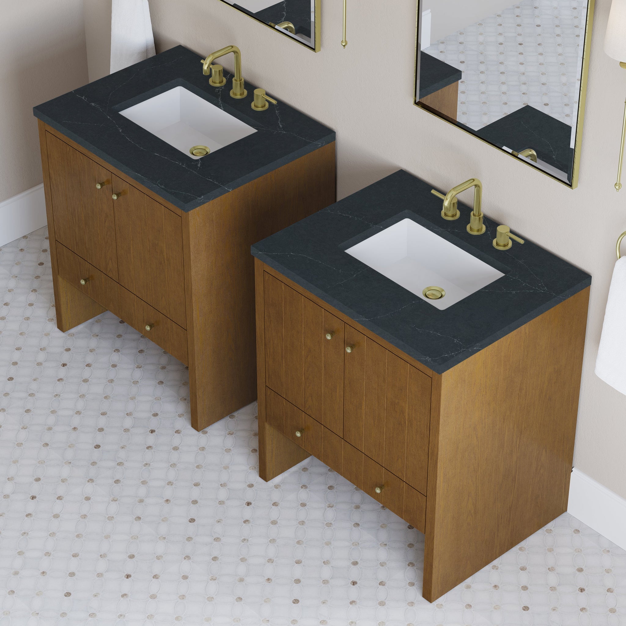 James Martin Hudson 30" Single Bathroom Vanity, Honey Oak with Charcoal Soapstone countertop