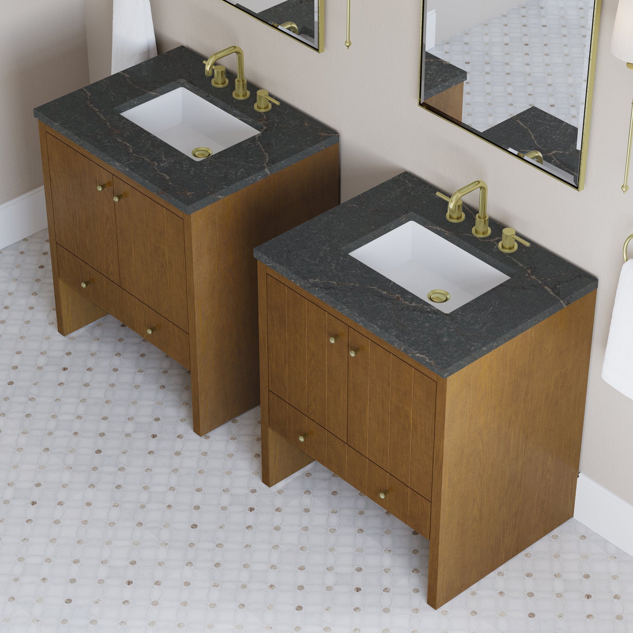 James Martin Hudson 30" Single Bathroom Vanity, Honey Oak with Parisien Bleu countertop
