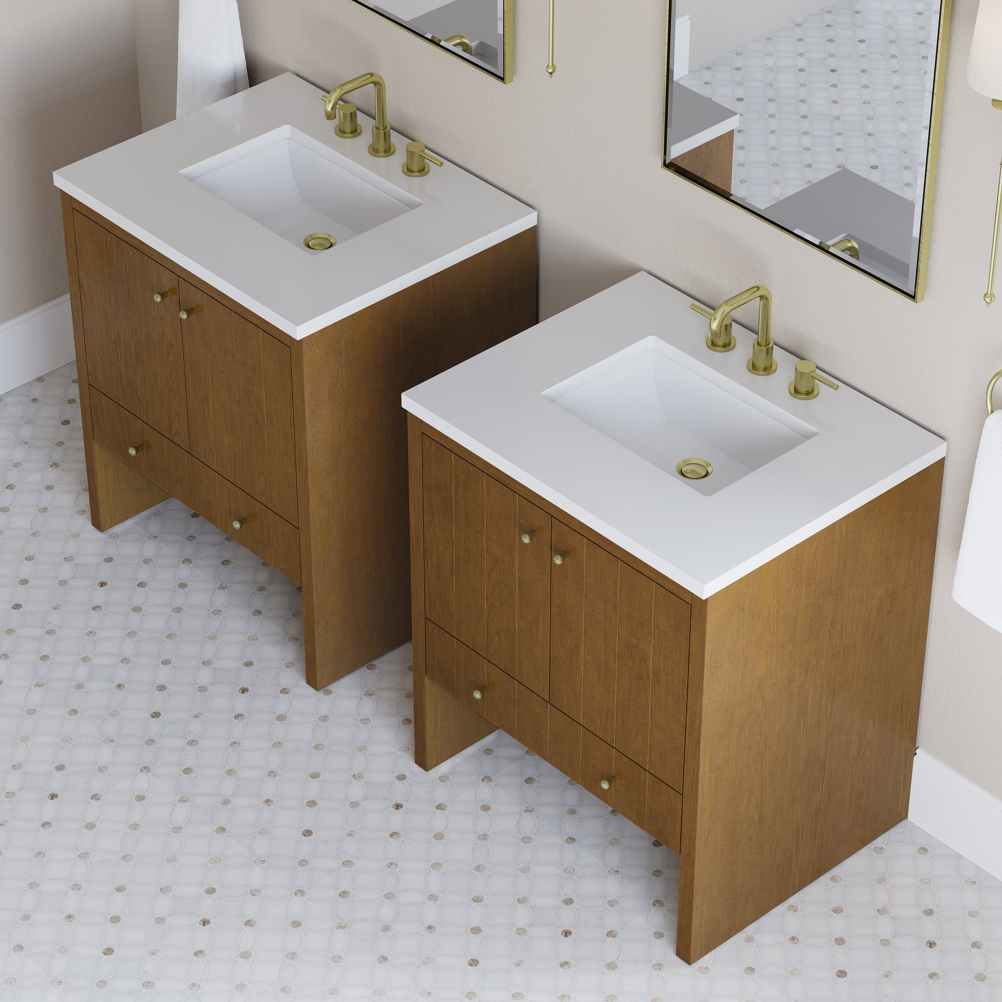 James Martin Hudson 30" Single Bathroom Vanity, Honey Oak with White Zeus countertop