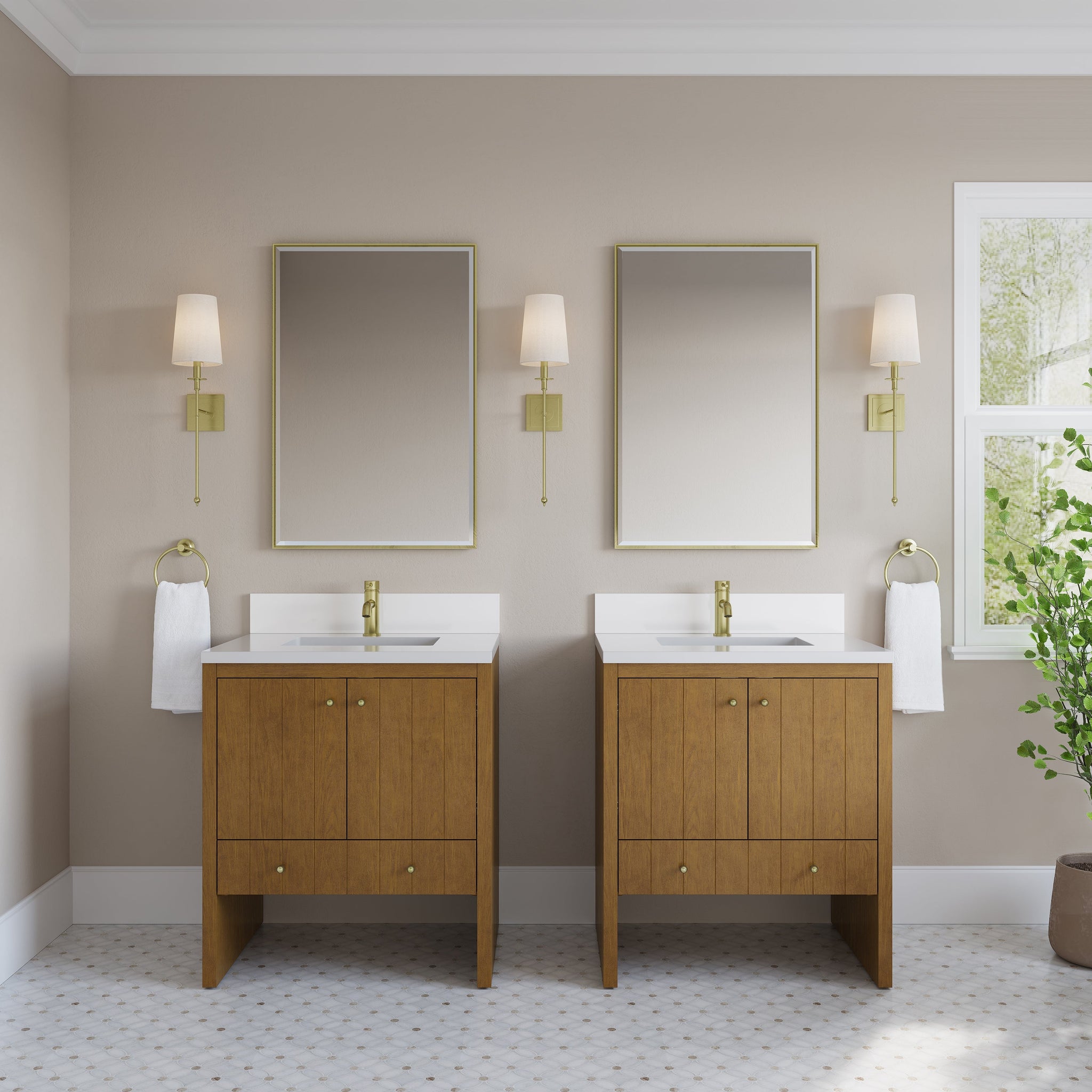 James Martin Hudson 30" Single Bathroom Vanity, Honey Oak with White Zeus (Single Hole) countertop